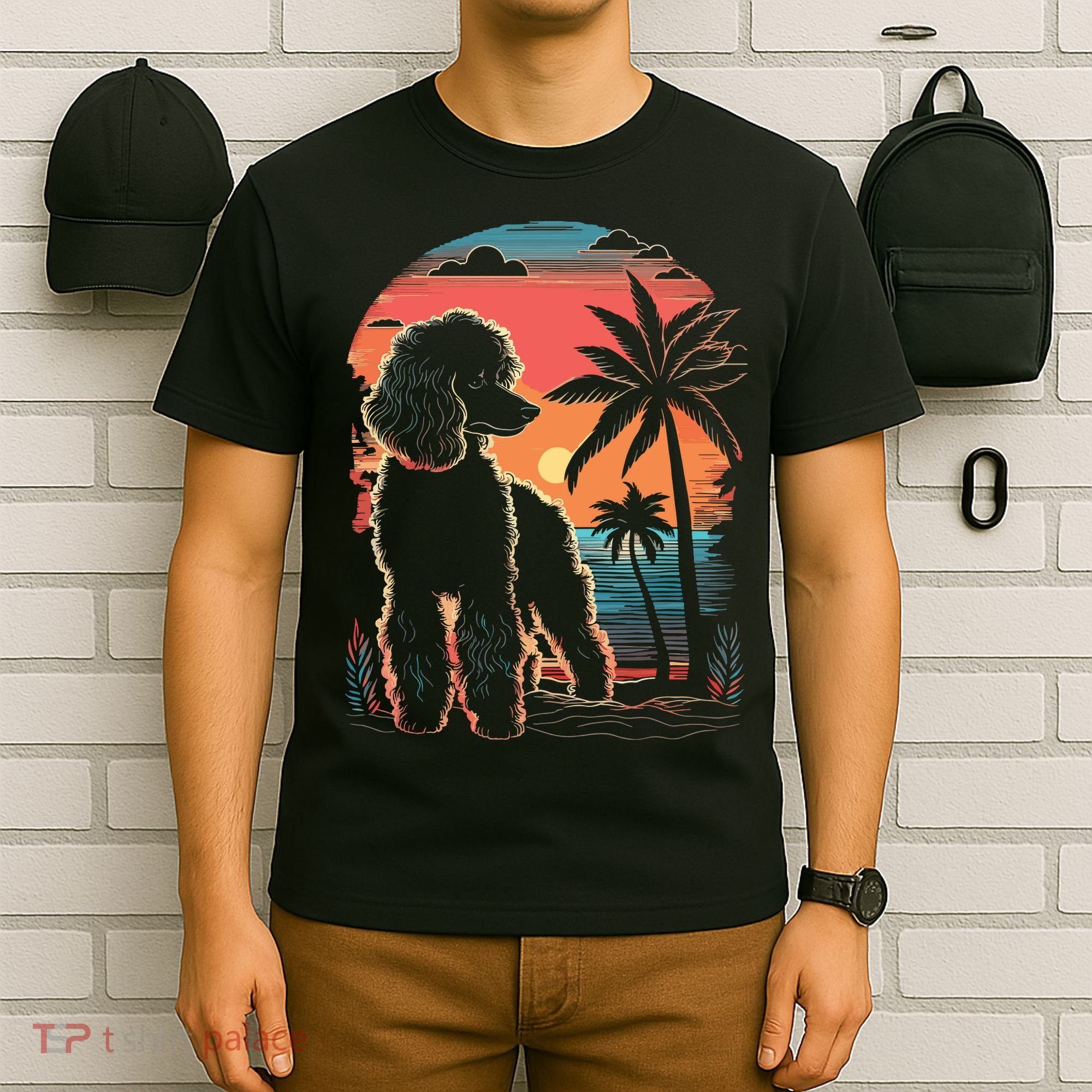Poodle 80s Sunset Vintage Retro Style T-Shirt