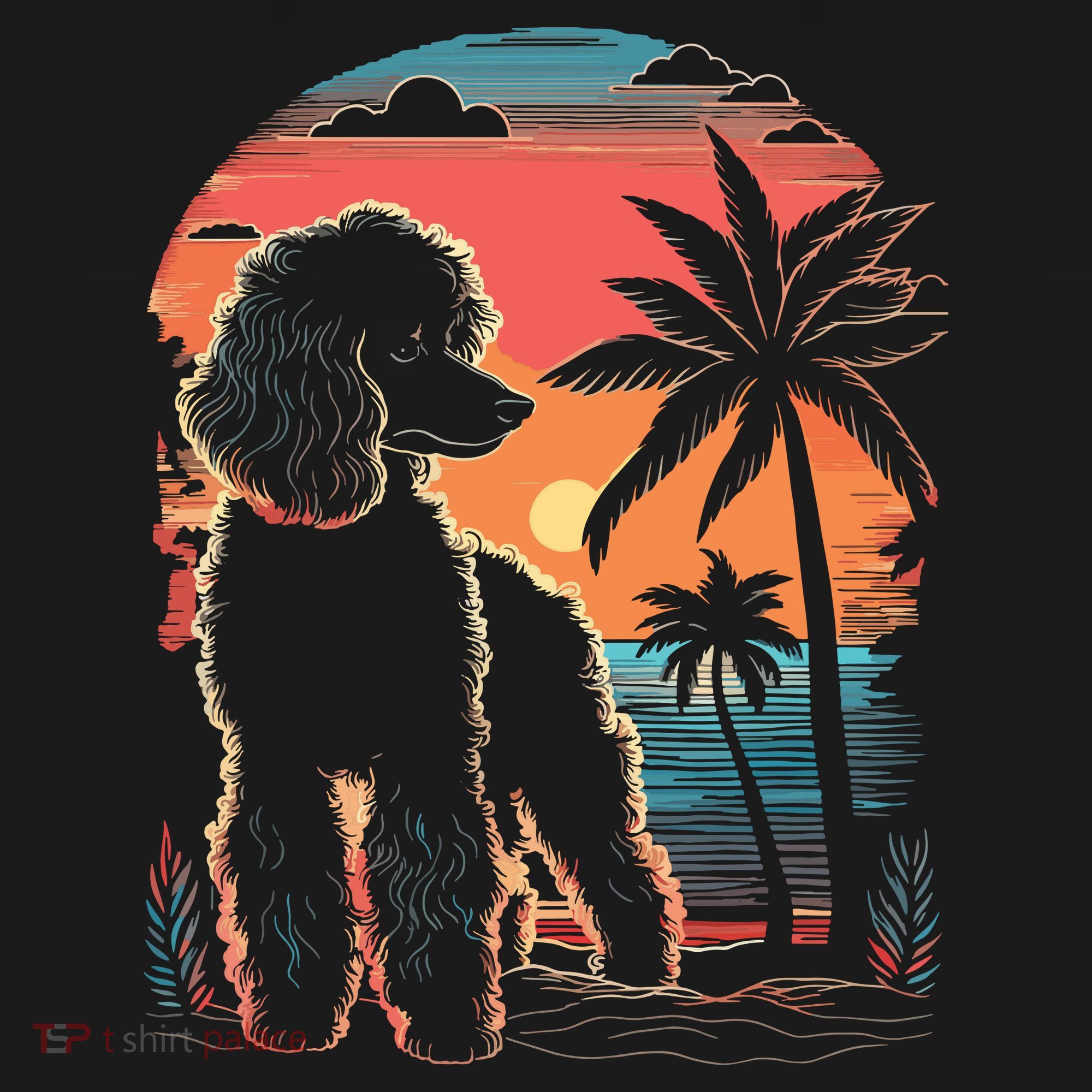 Poodle 80s Sunset Vintage Retro Style T-Shirt