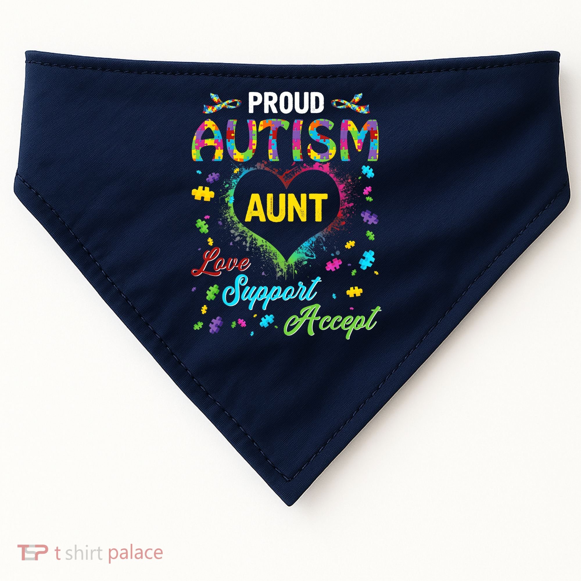 Proud Autism Aunt Love Support Accept Help Awareness USA-Made Doggie Bandana