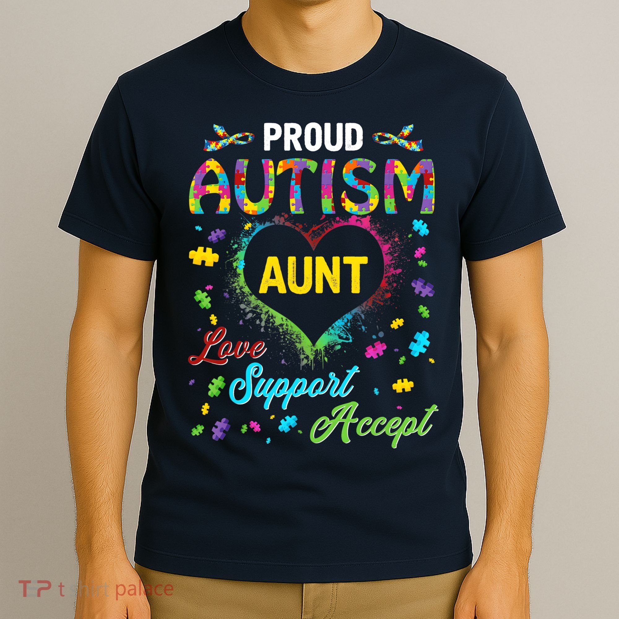 Proud Autism Aunt Love Support Accept Help Awareness T-Shirt