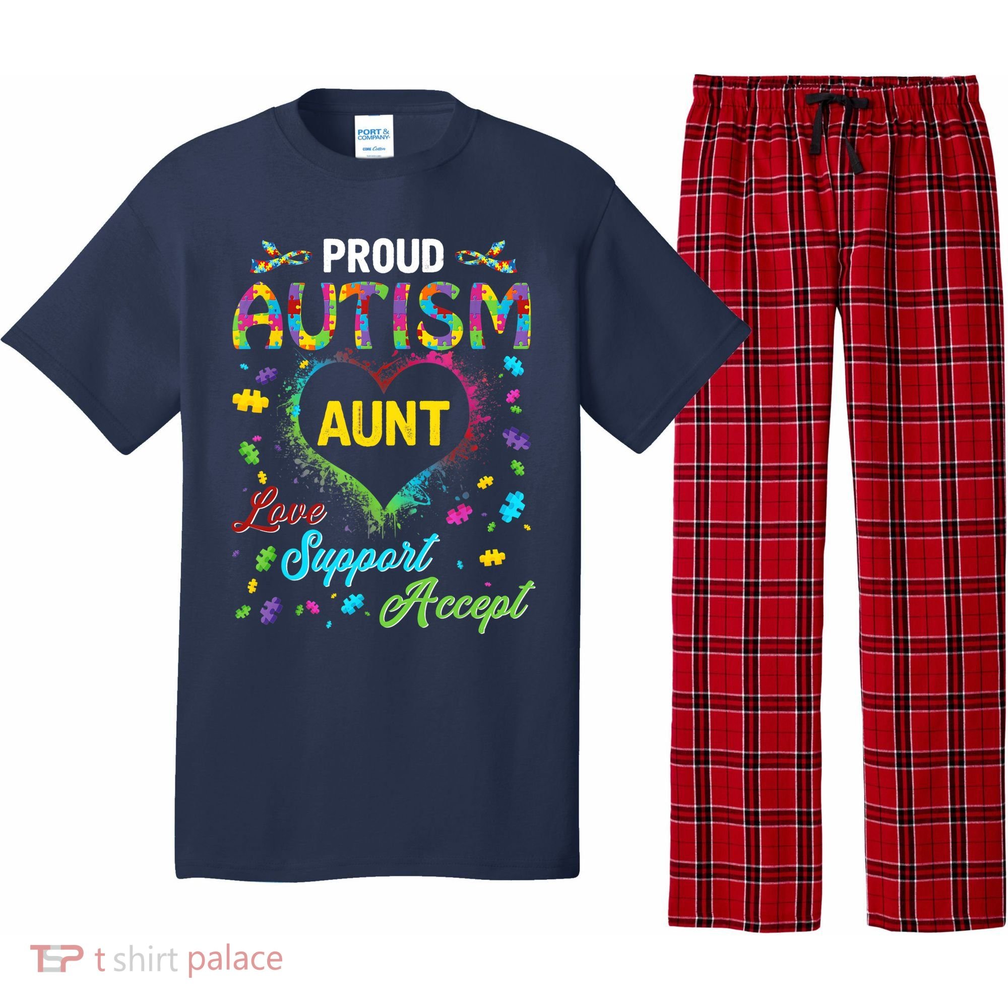 Proud Autism Aunt Love Support Accept Help Awareness Pajama Set