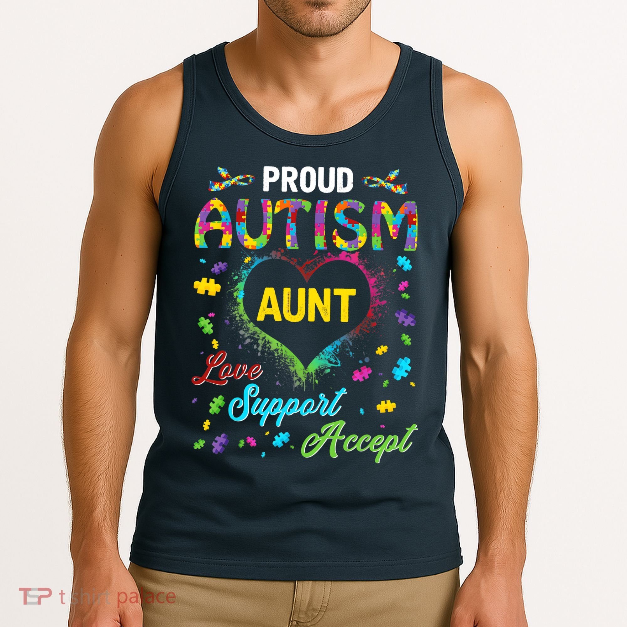 Proud Autism Aunt Love Support Accept Help Awareness Tank Top