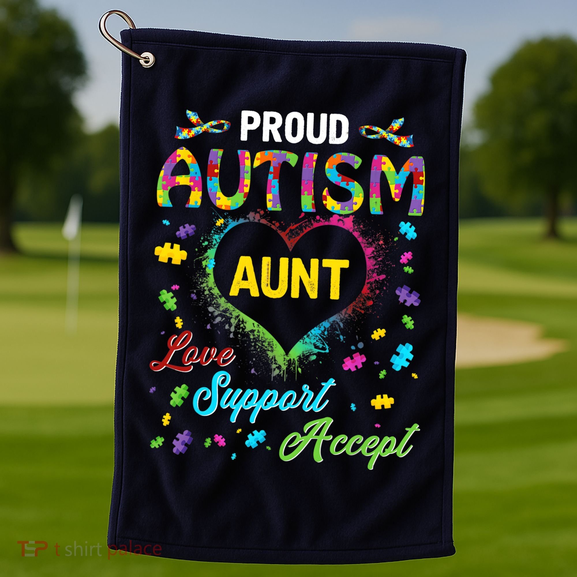 Proud Autism Aunt Love Support Accept Help Awareness Golf Towel