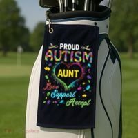 Proud Autism Aunt Love Support Accept Help Awareness Golf Towel thumb 2
