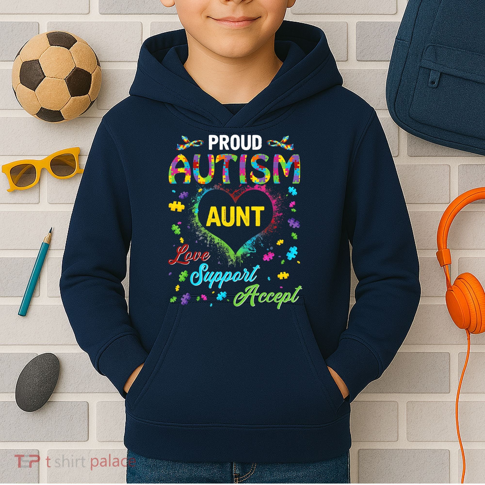 Proud Autism Aunt Love Support Accept Help Awareness Kids Hoodie