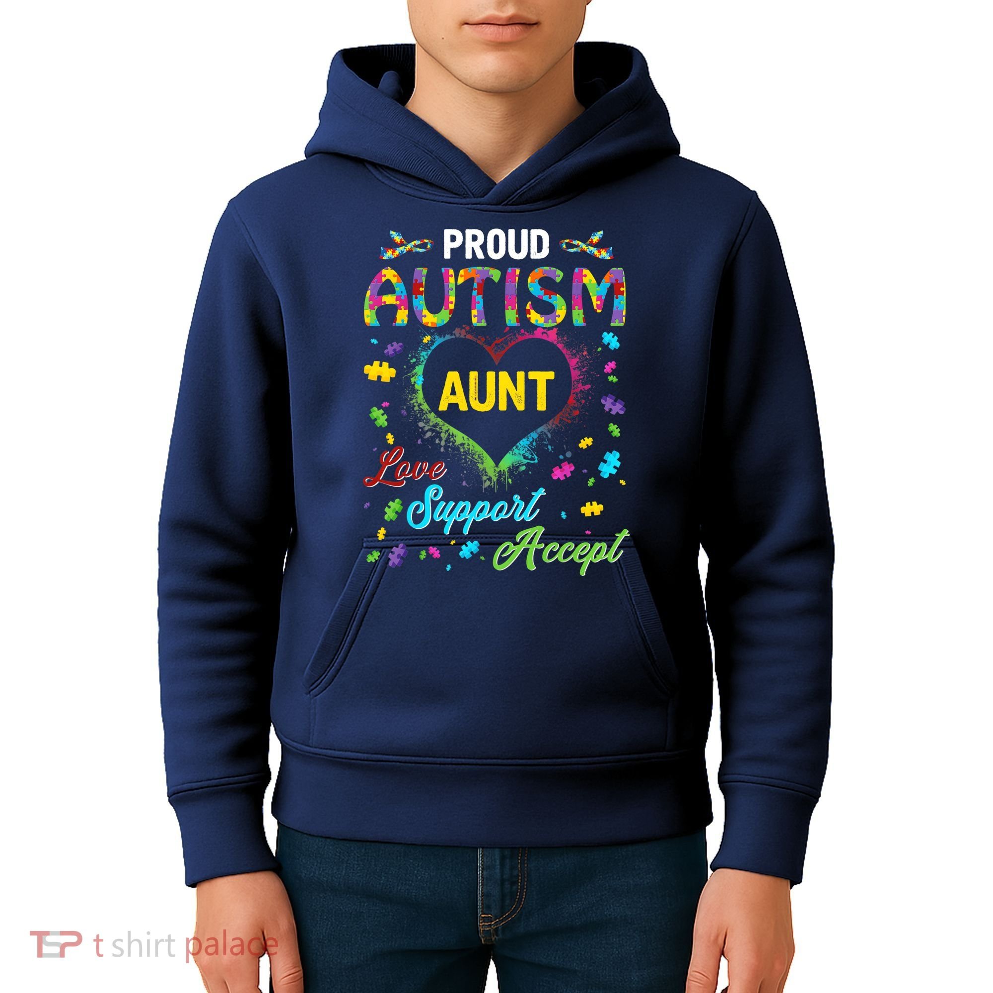 Proud Autism Aunt Love Support Accept Help Awareness Kids Hoodie