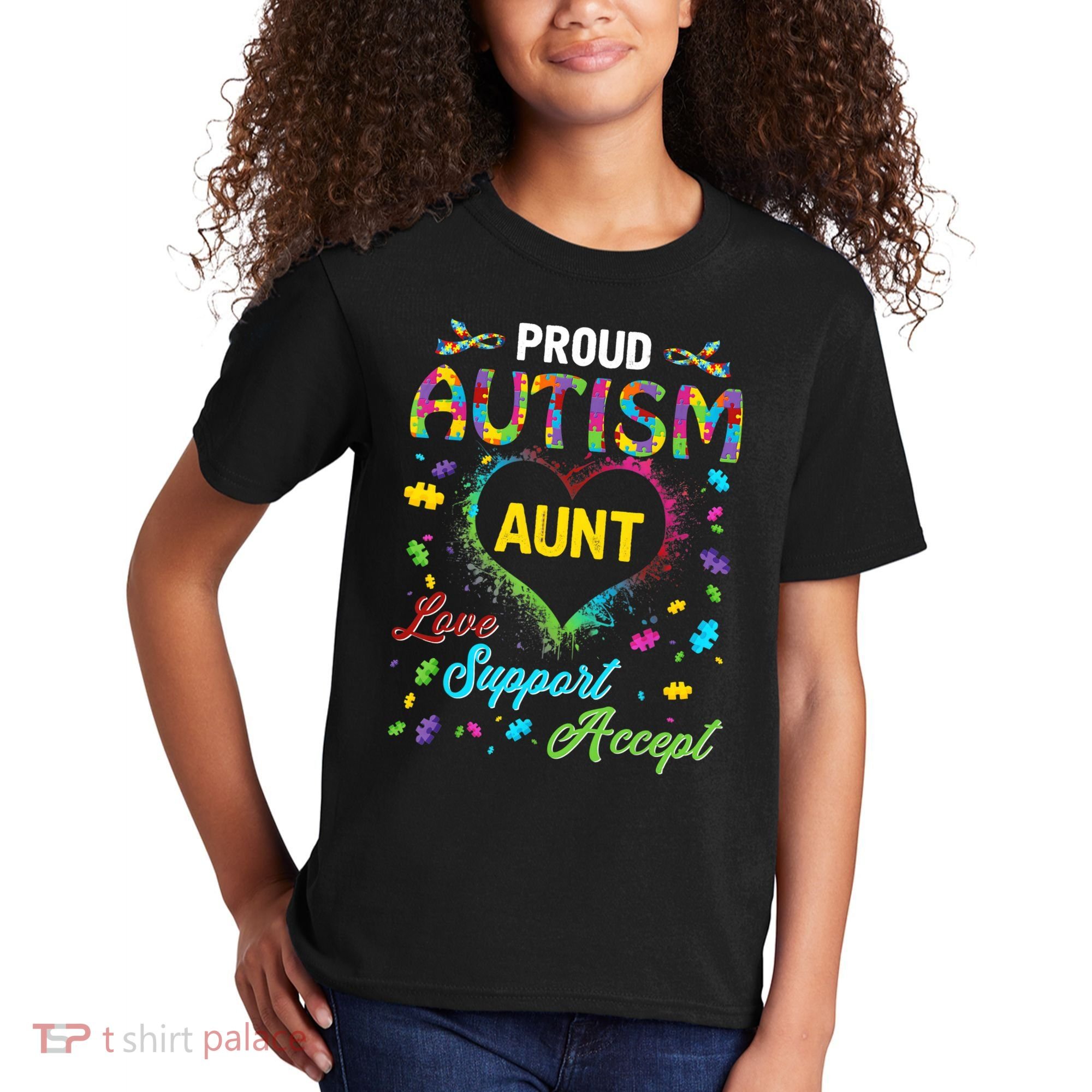Proud Autism Aunt Love Support Accept Help Awareness Kids T-Shirt