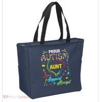 Proud Autism Aunt Love Support Accept Help Awareness Tote Bag thumb 2