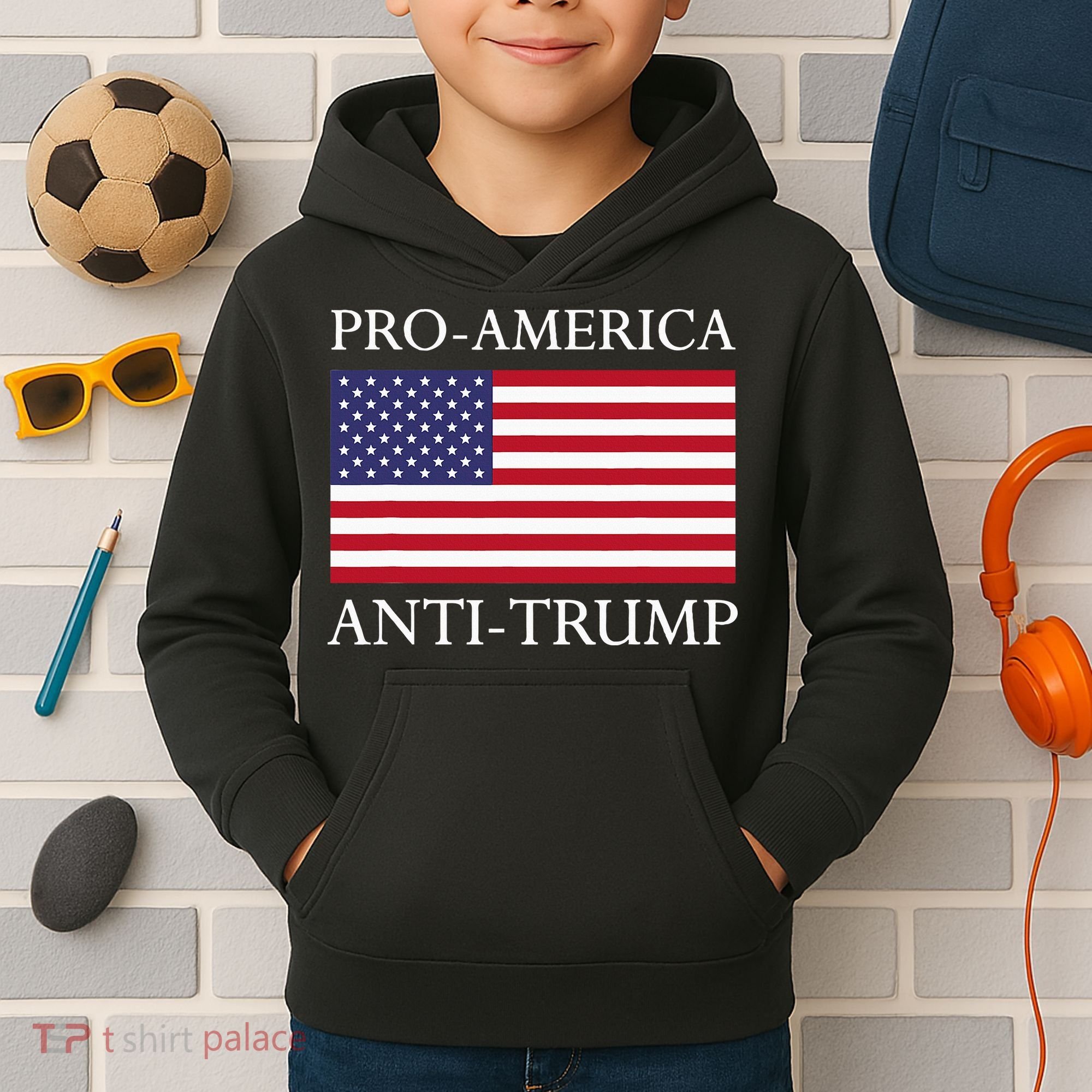 Proamerica Antitrump American Usa Flag Resist Kids Hoodie