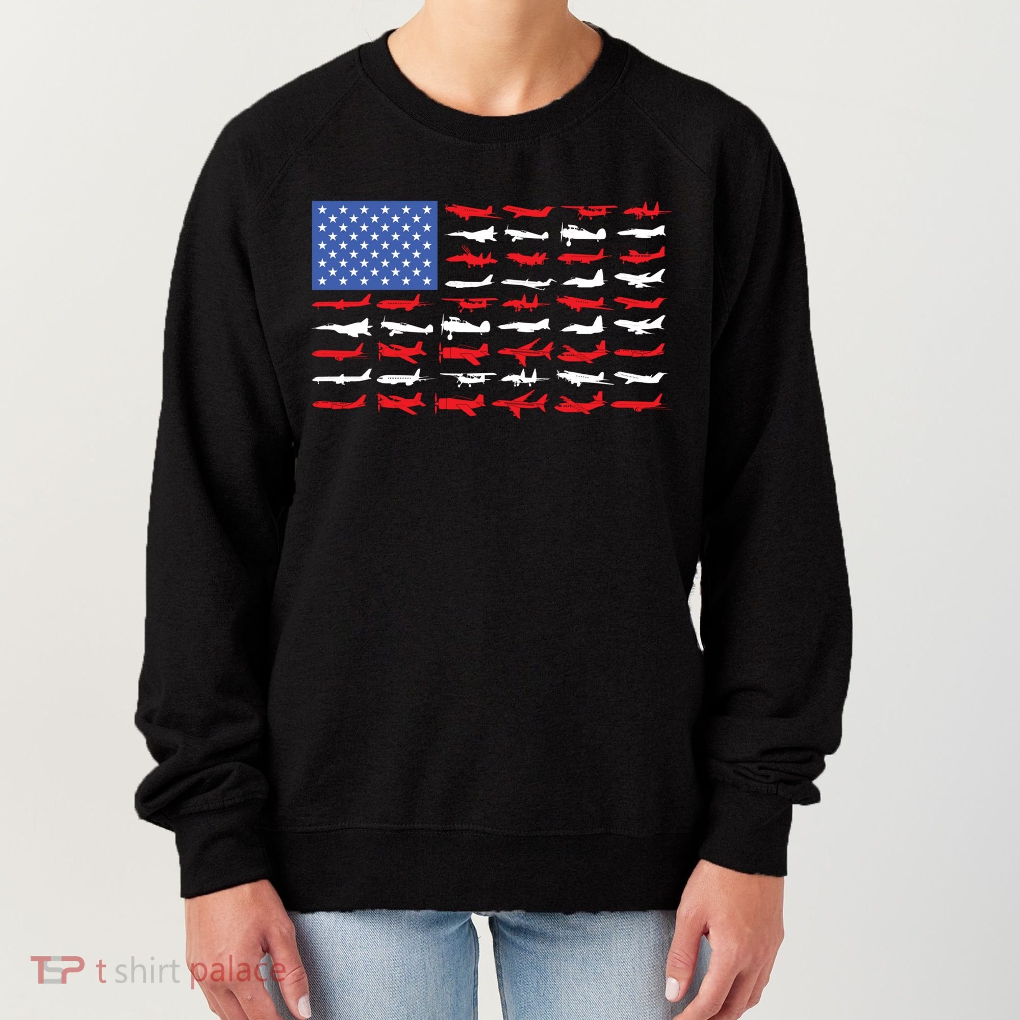 Pilot Airplane American Flag Plane Aviation Gift Women's Sweatshirt