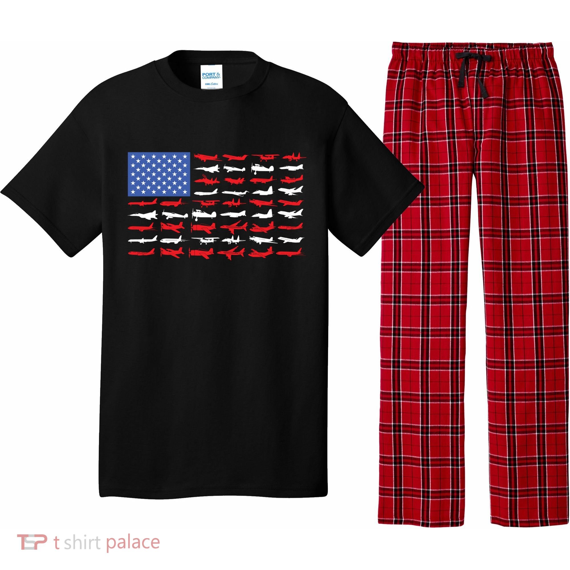 Pilot Airplane American Flag Plane Aviation Gift Pajama Set