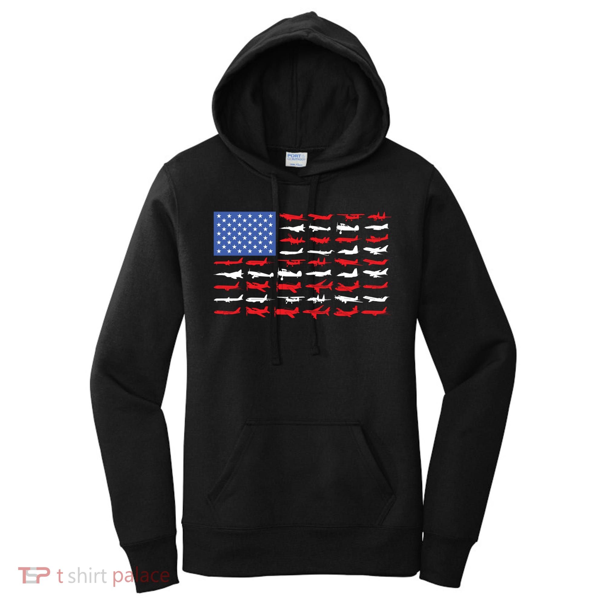 Pilot Airplane American Flag Plane Aviation Gift Women's Hoodie