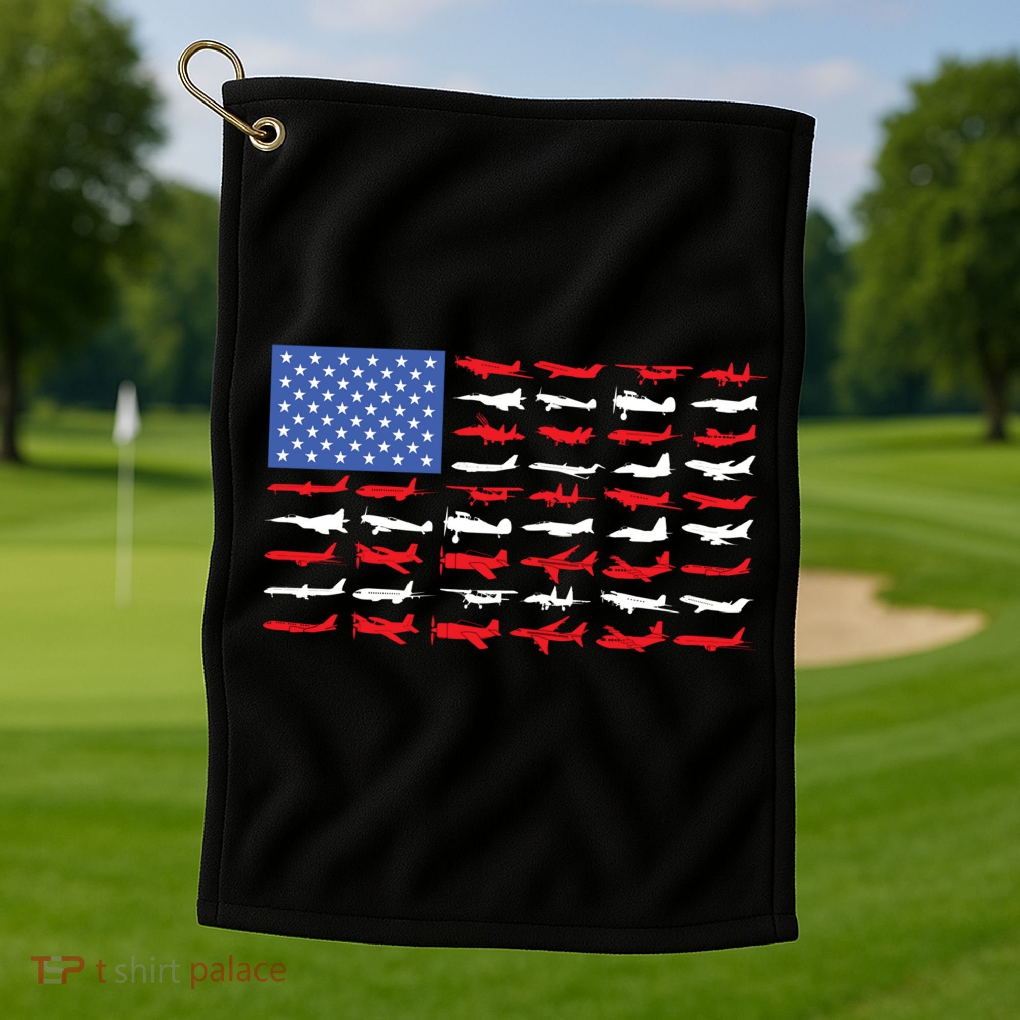 Pilot Airplane American Flag Plane Aviation Gift Golf Towel