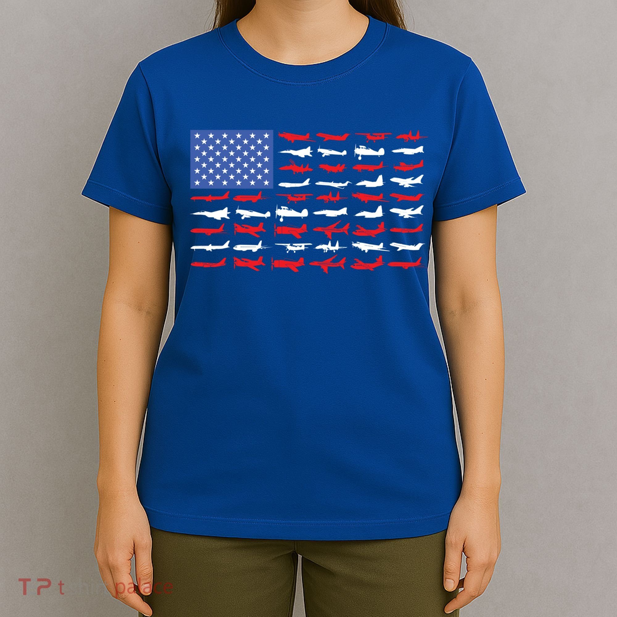 Pilot Airplane American Flag Plane Aviation Gift T-Shirt