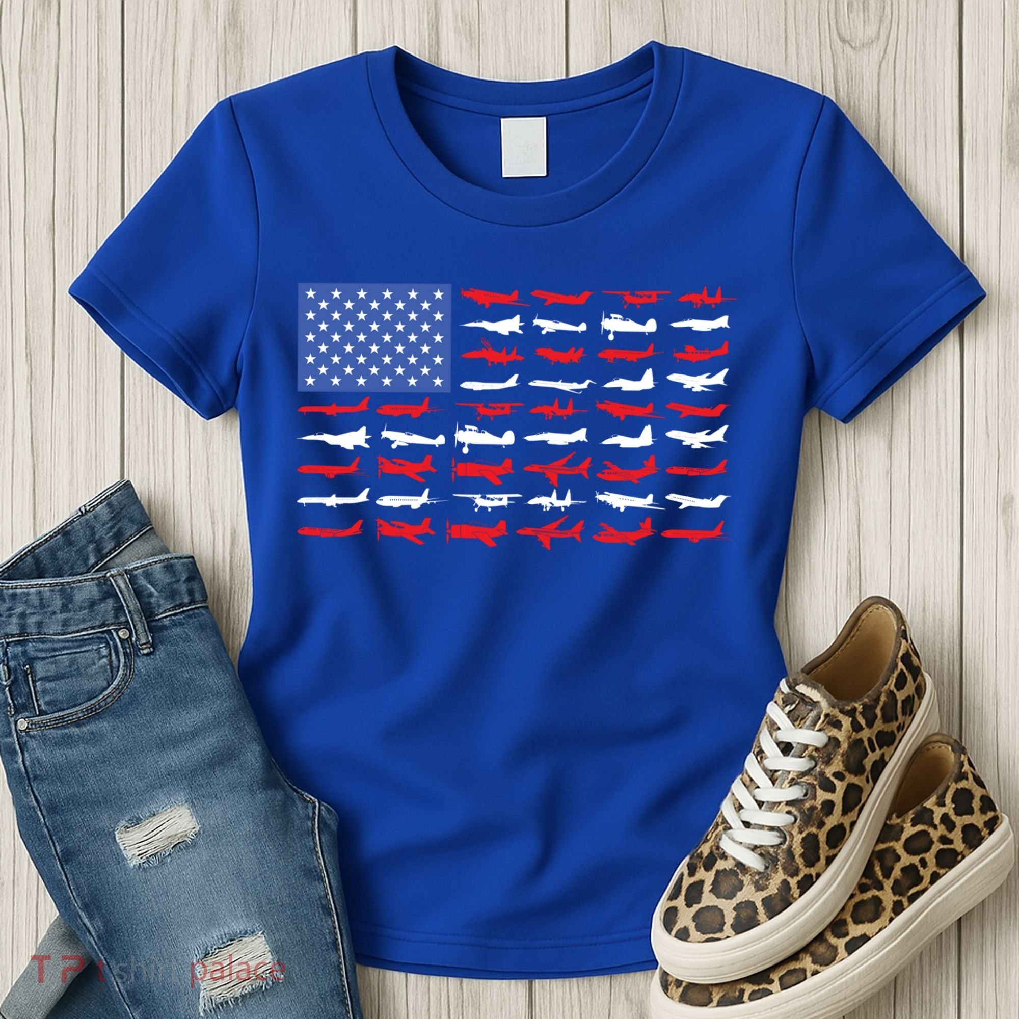 Pilot Airplane American Flag Plane Aviation Gift Women's T-Shirt