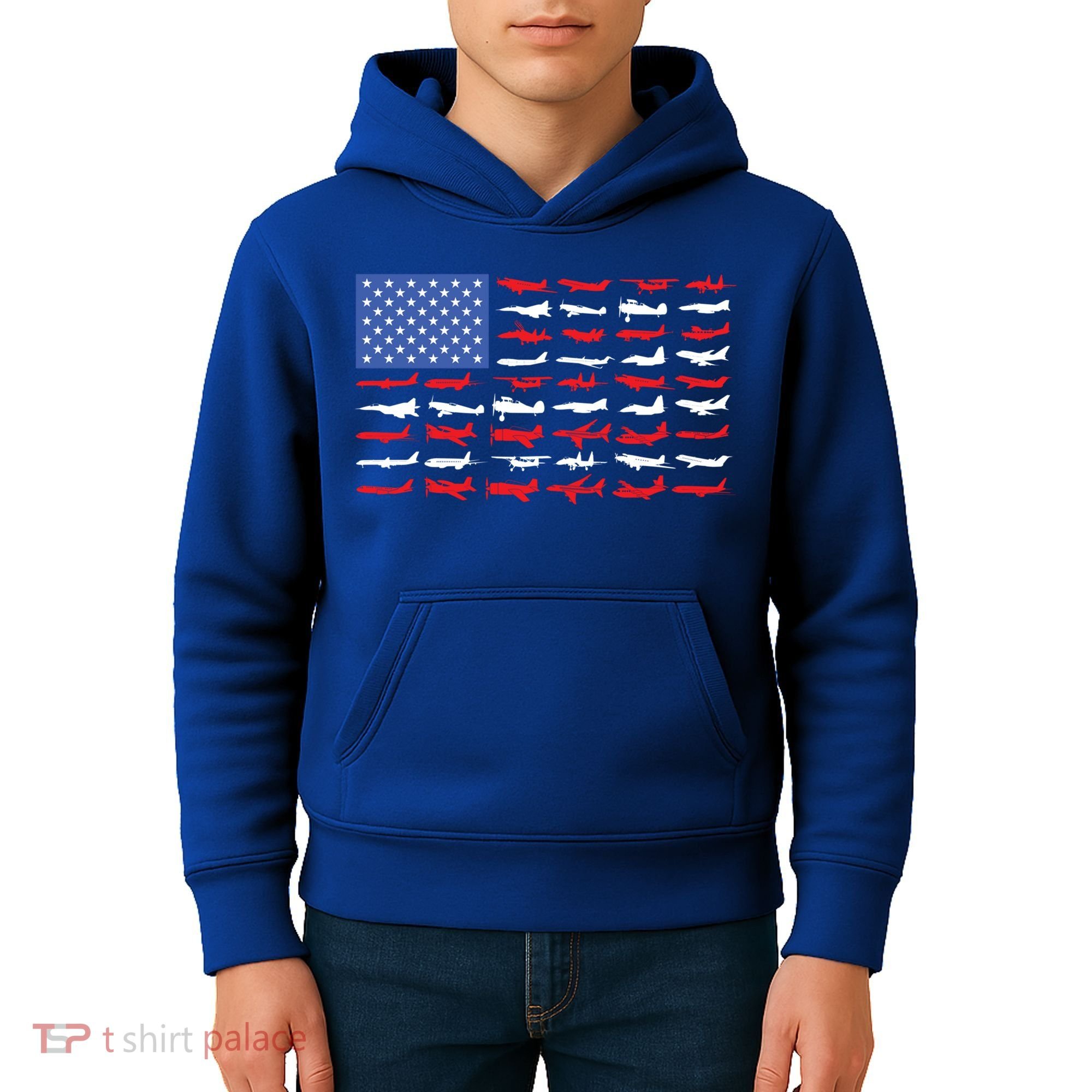 Pilot Airplane American Flag Plane Aviation Gift Kids Hoodie