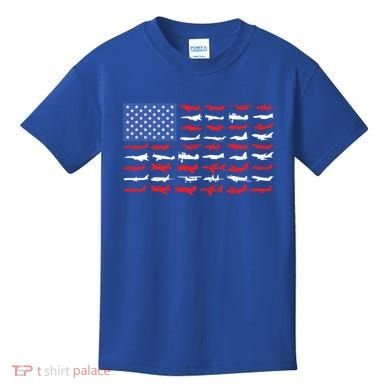 Pilot Airplane American Flag Plane Aviation Gift Kids T-Shirt