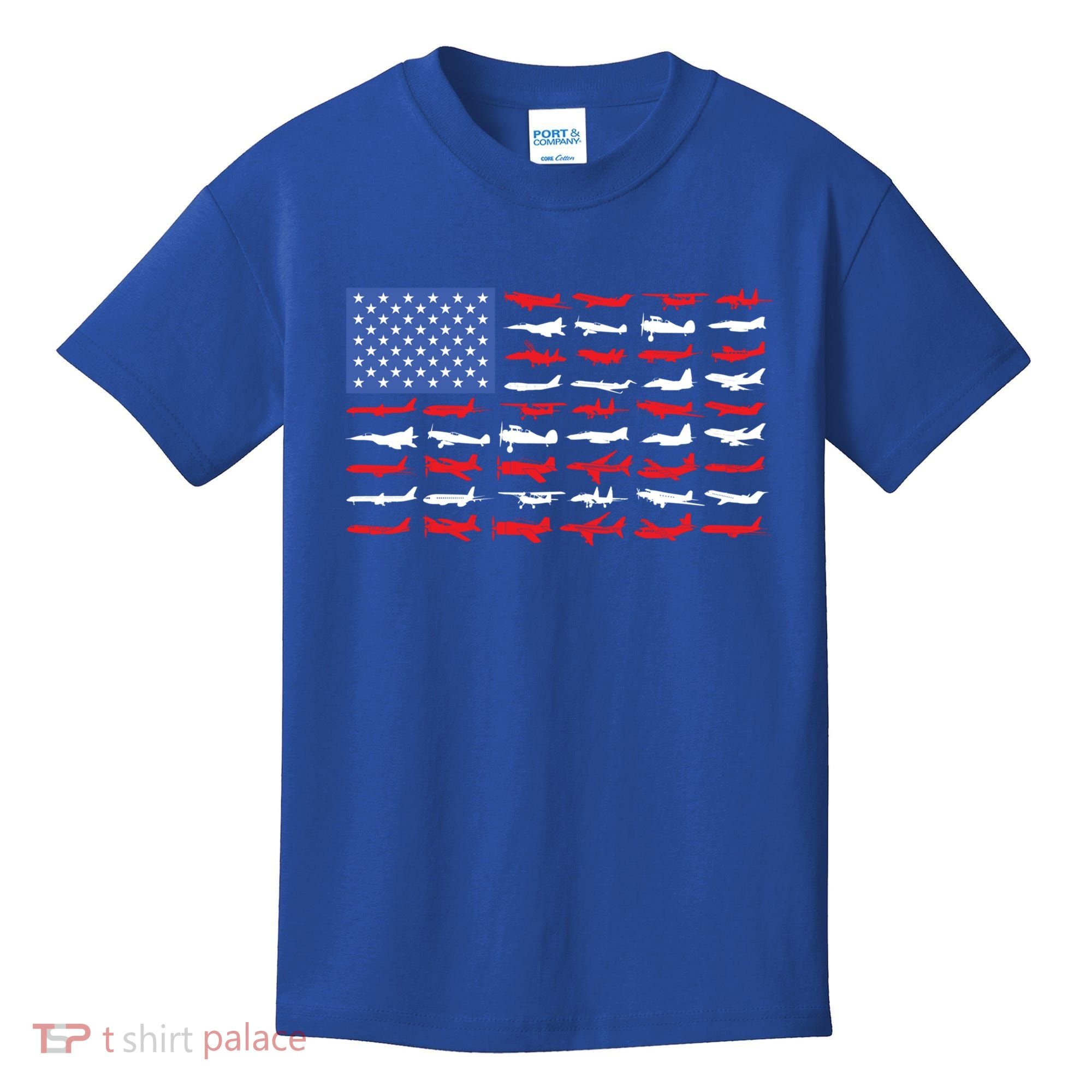 Pilot Airplane American Flag Plane Aviation Gift Kids T-Shirt
