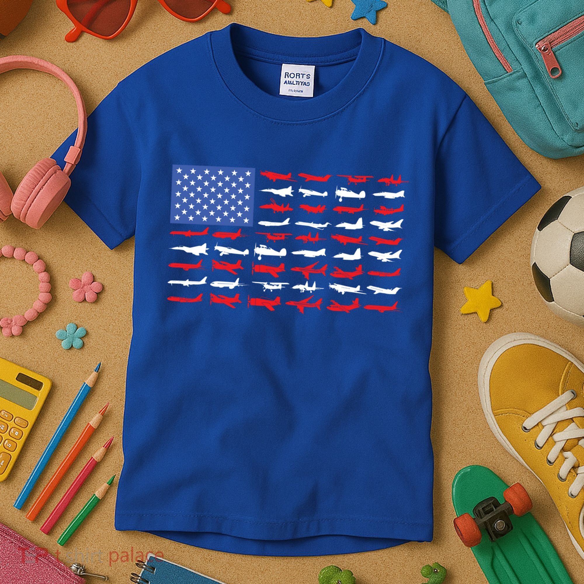 Pilot Airplane American Flag Plane Aviation Gift Kids T-Shirt