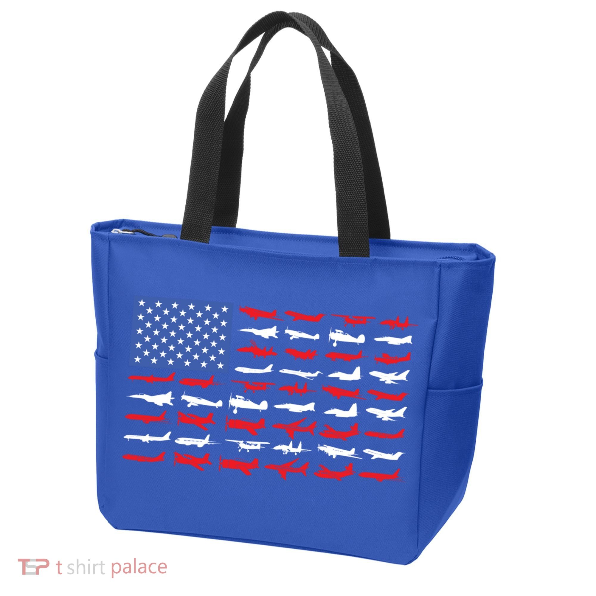 Pilot Airplane American Flag Plane Aviation Gift Tote Bag
