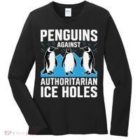 Penguins Against Authoritarian Ice Holes Resist Penguin Women's Long Sleeve Shirt thumb 0