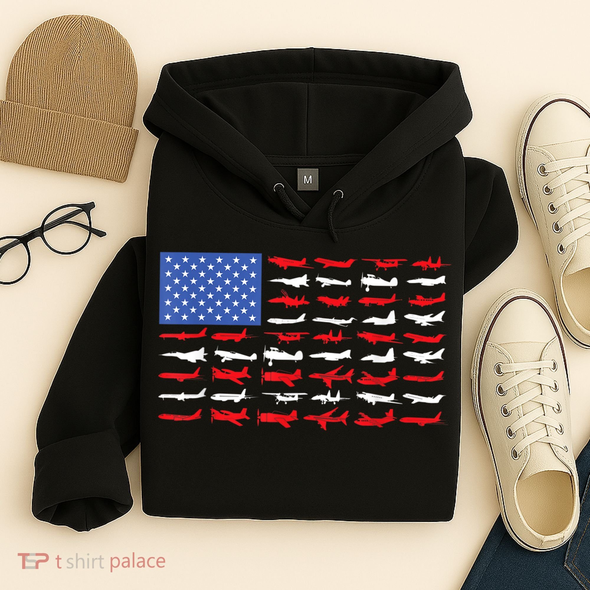 Pilot Airplane American Flag Plane Aviation Hoodie