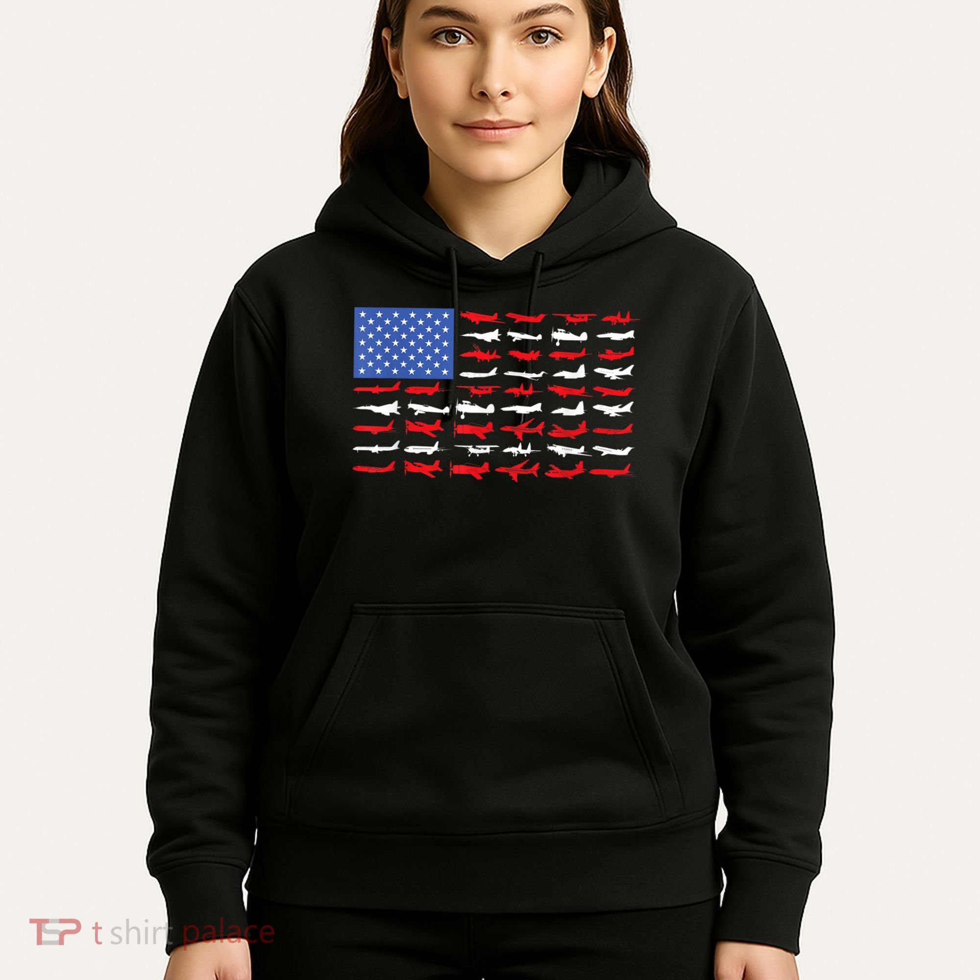 Pilot Airplane American Flag Plane Aviation Hoodie