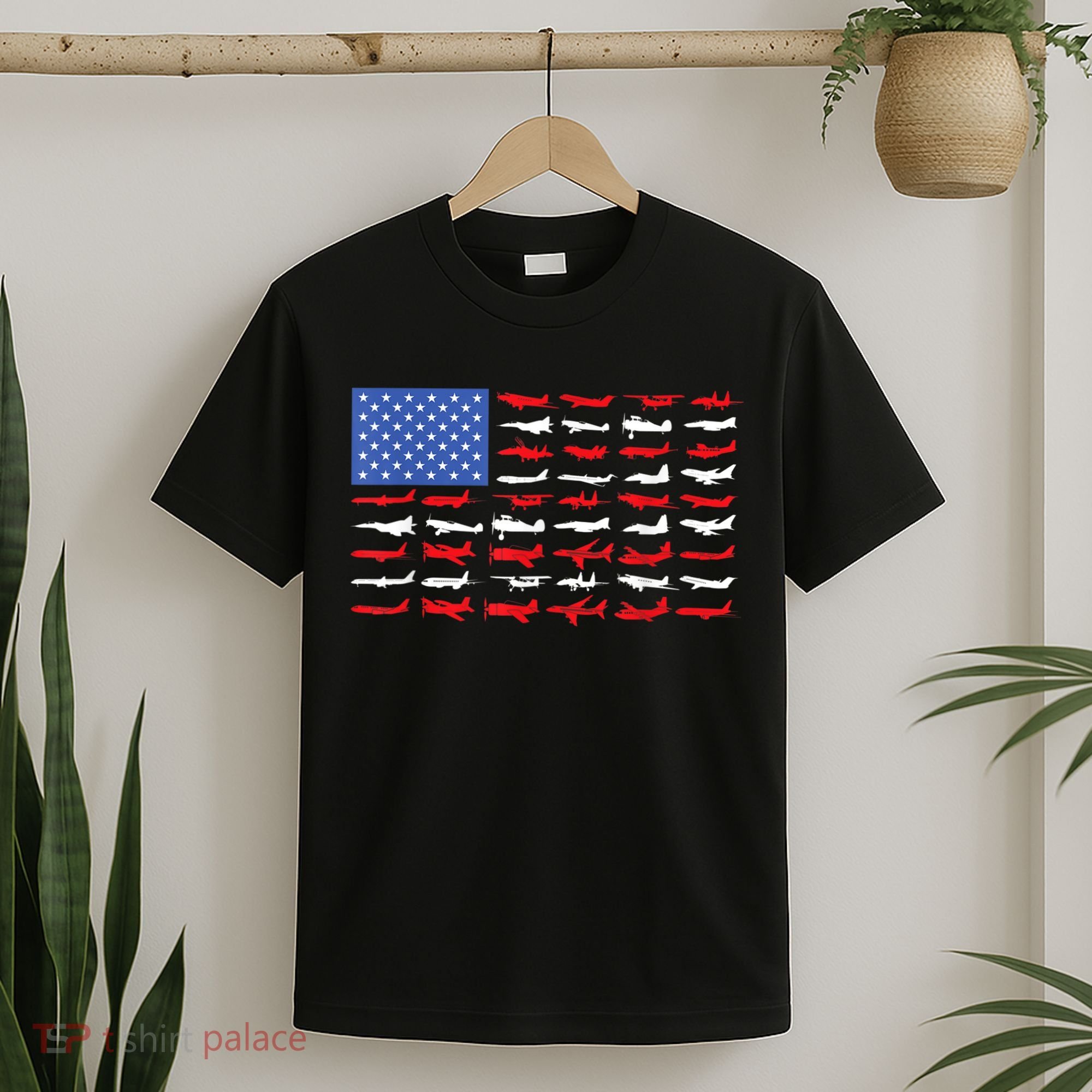 Pilot Airplane American Flag Plane Aviation T-Shirt