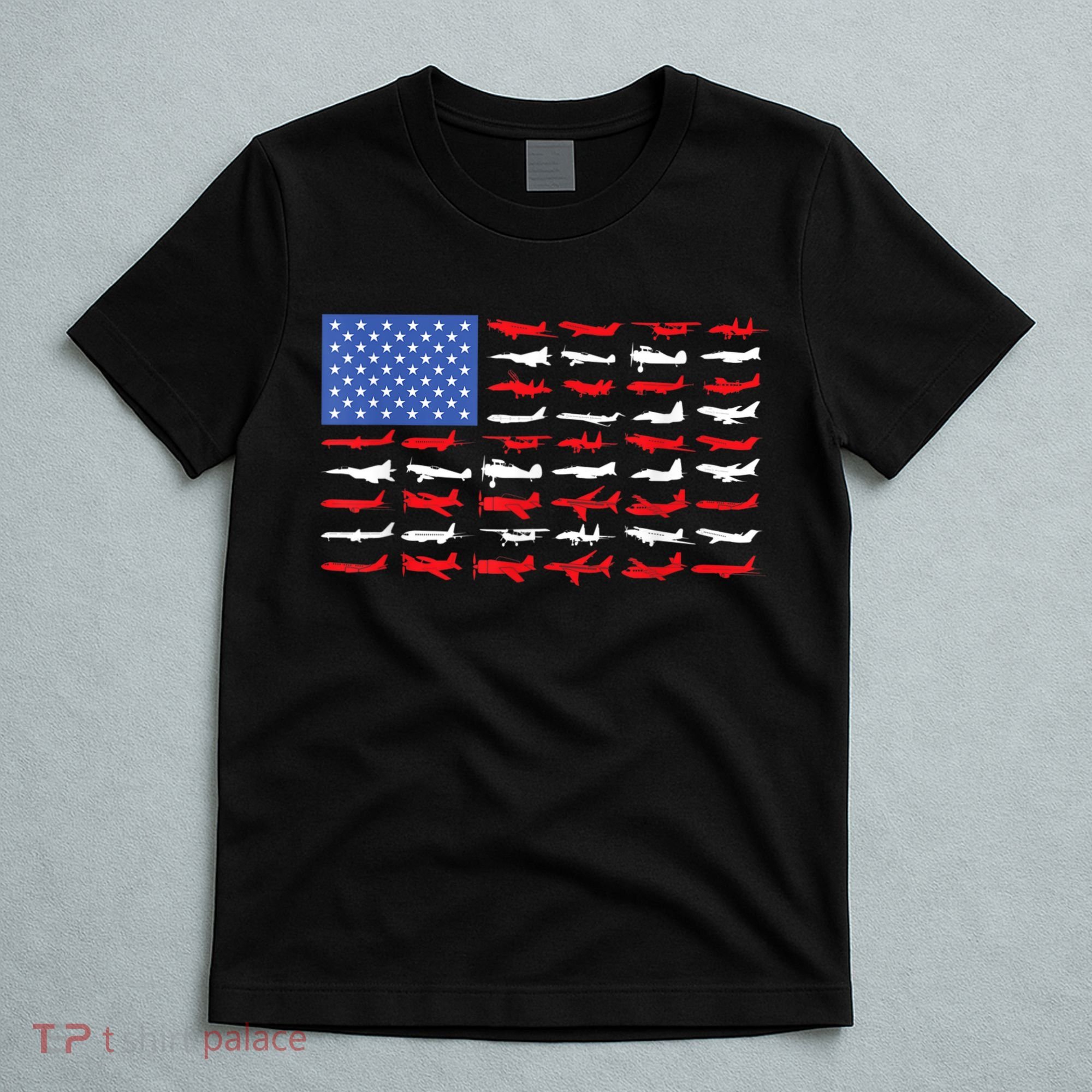 Pilot Airplane American Flag Plane Aviation T-Shirt