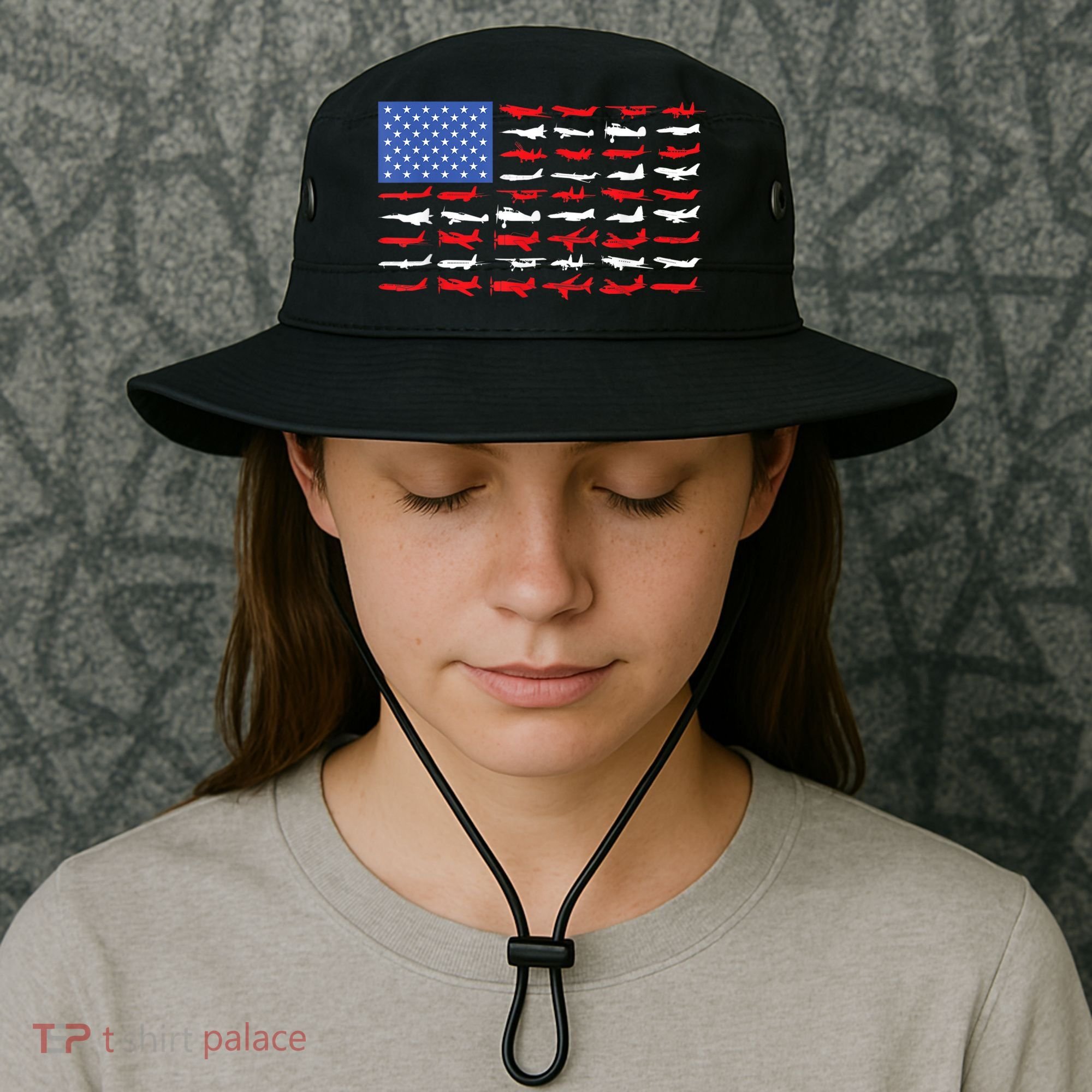 Pilot Airplane American Flag Plane Aviation Bucket Hat