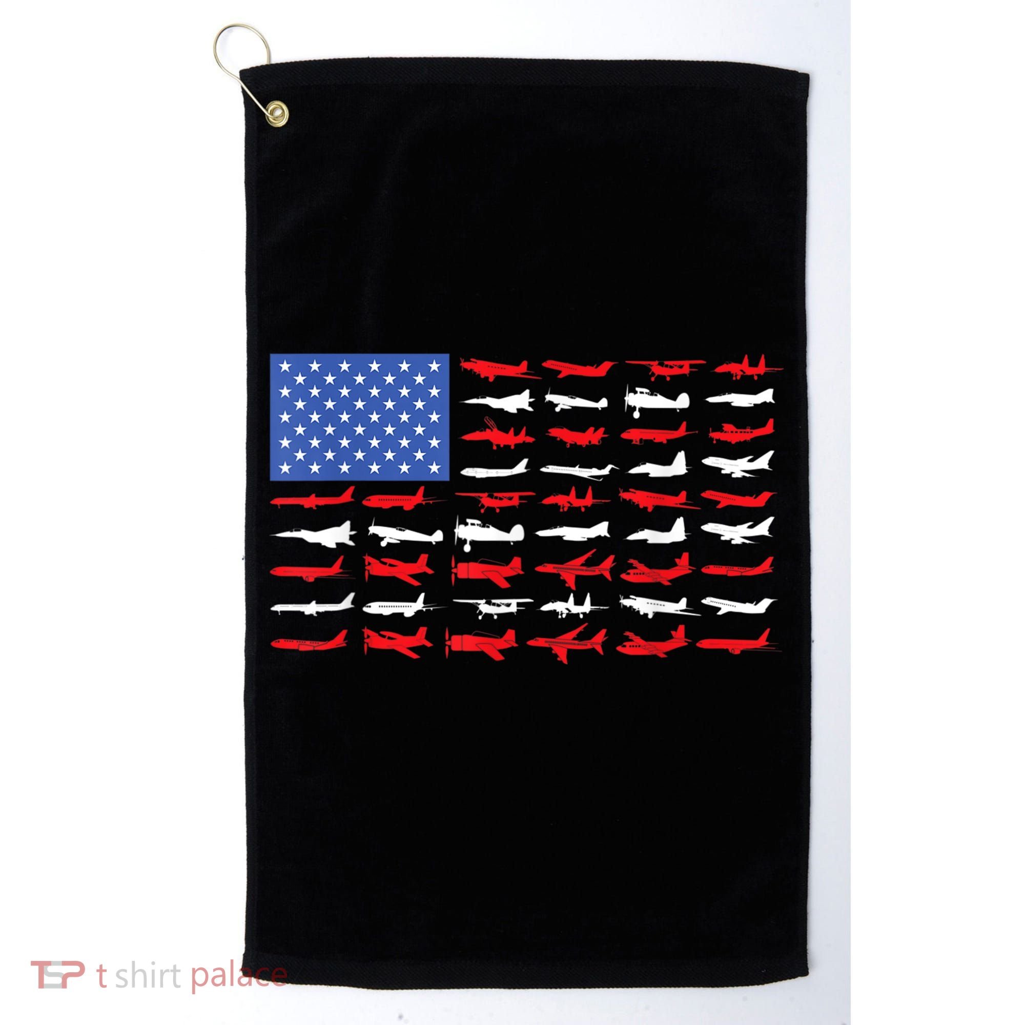 Pilot Airplane American Flag Plane Aviation Golf Towel