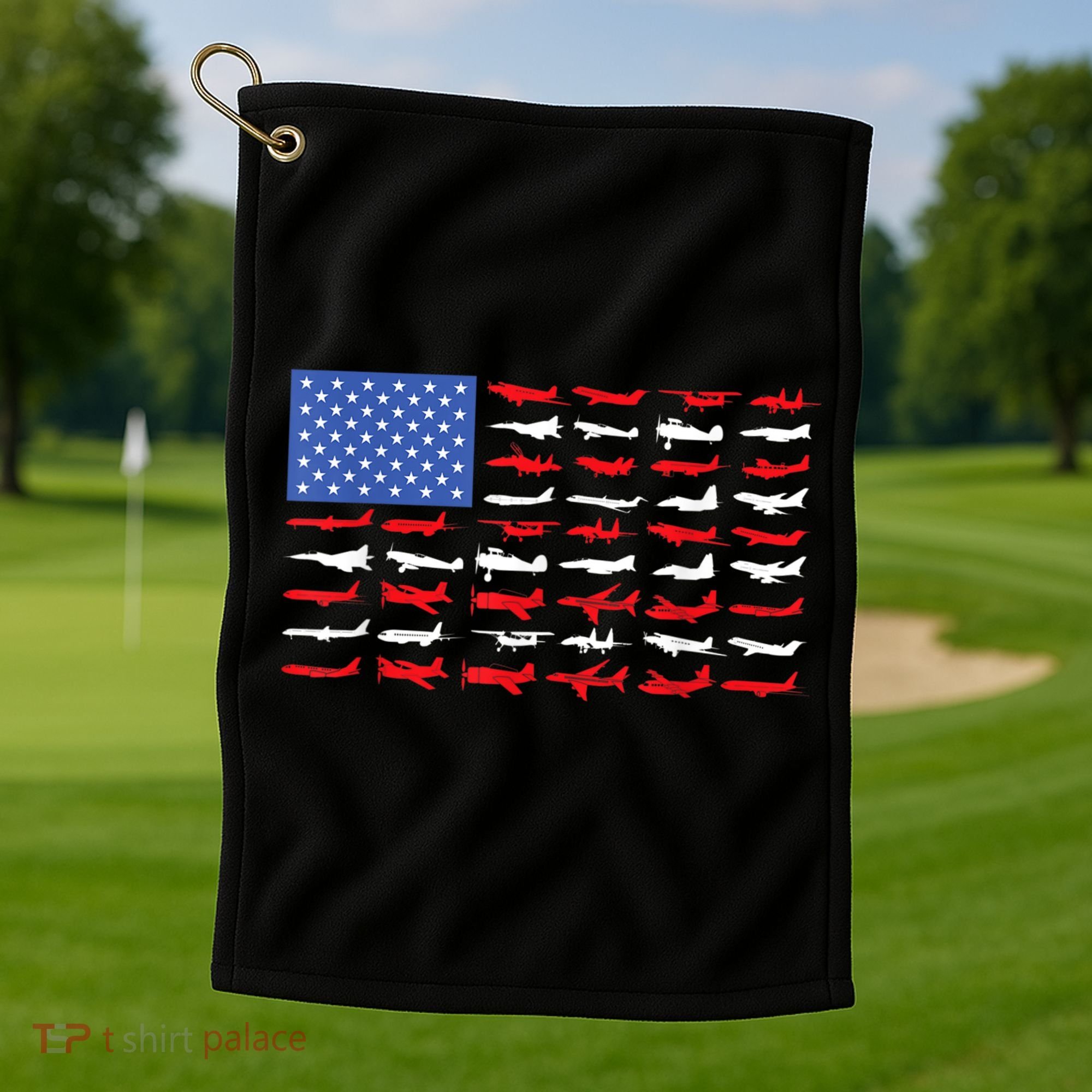 Pilot Airplane American Flag Plane Aviation Golf Towel