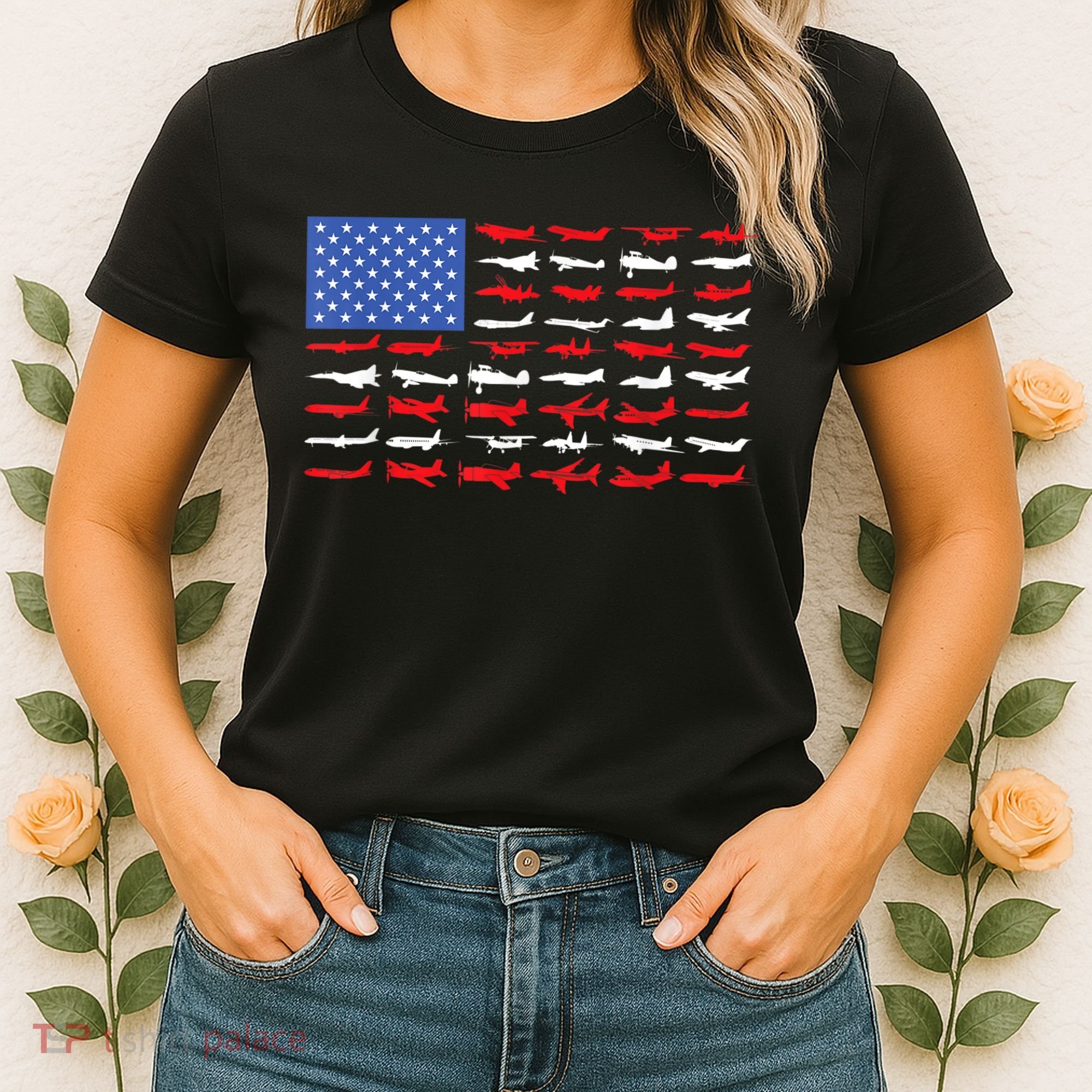 Pilot Airplane American Flag Plane Aviation Women's T-Shirt