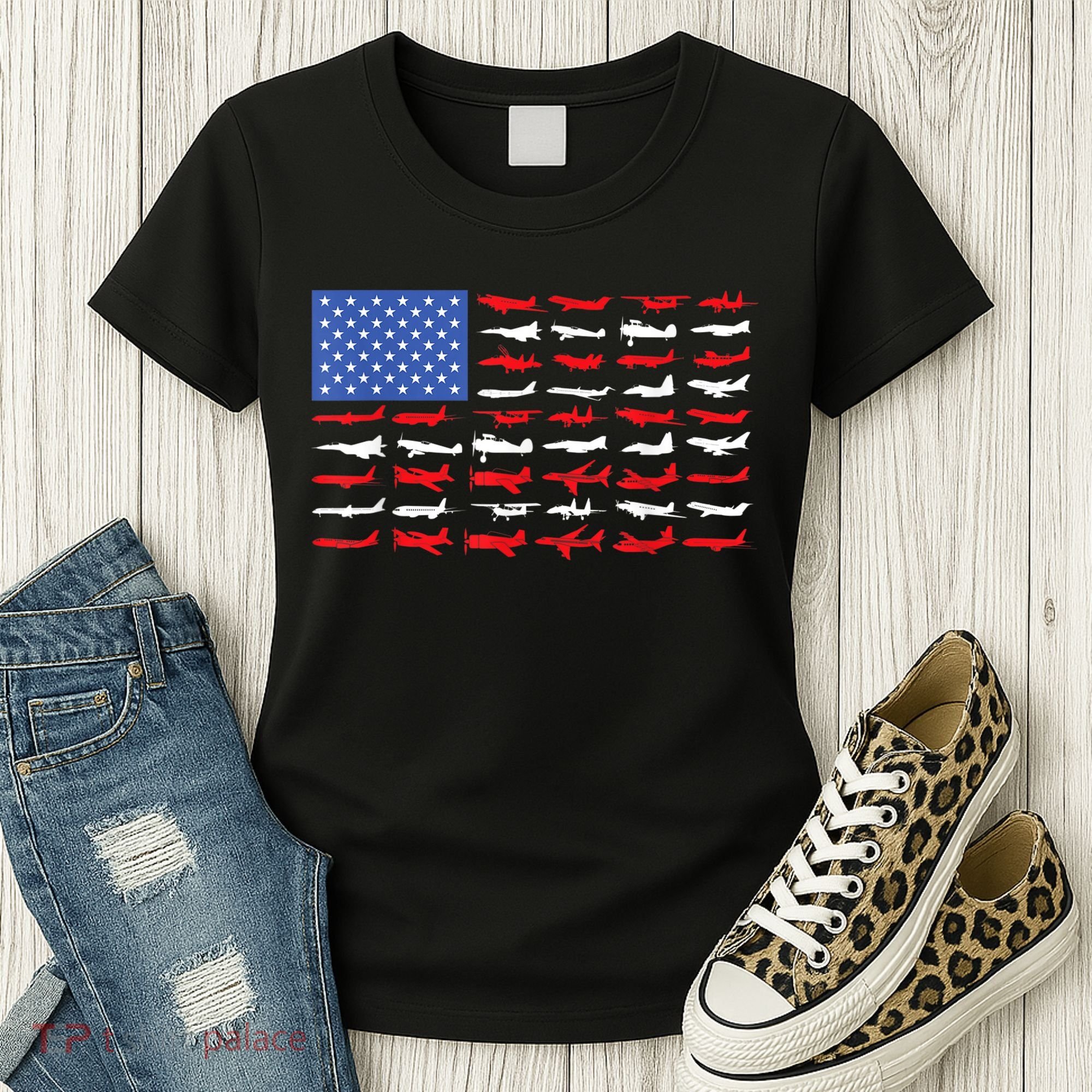 Pilot Airplane American Flag Plane Aviation Women's T-Shirt