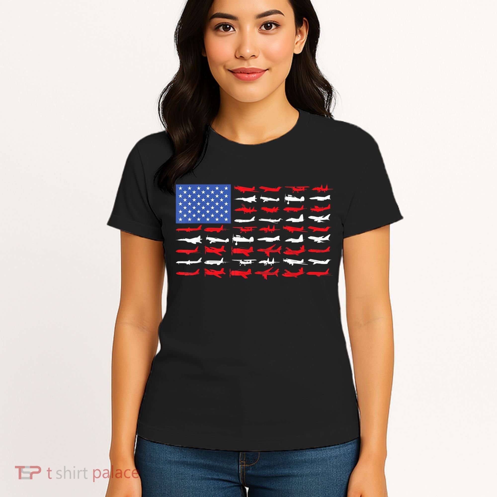 Pilot Airplane American Flag Plane Aviation Women's T-Shirt