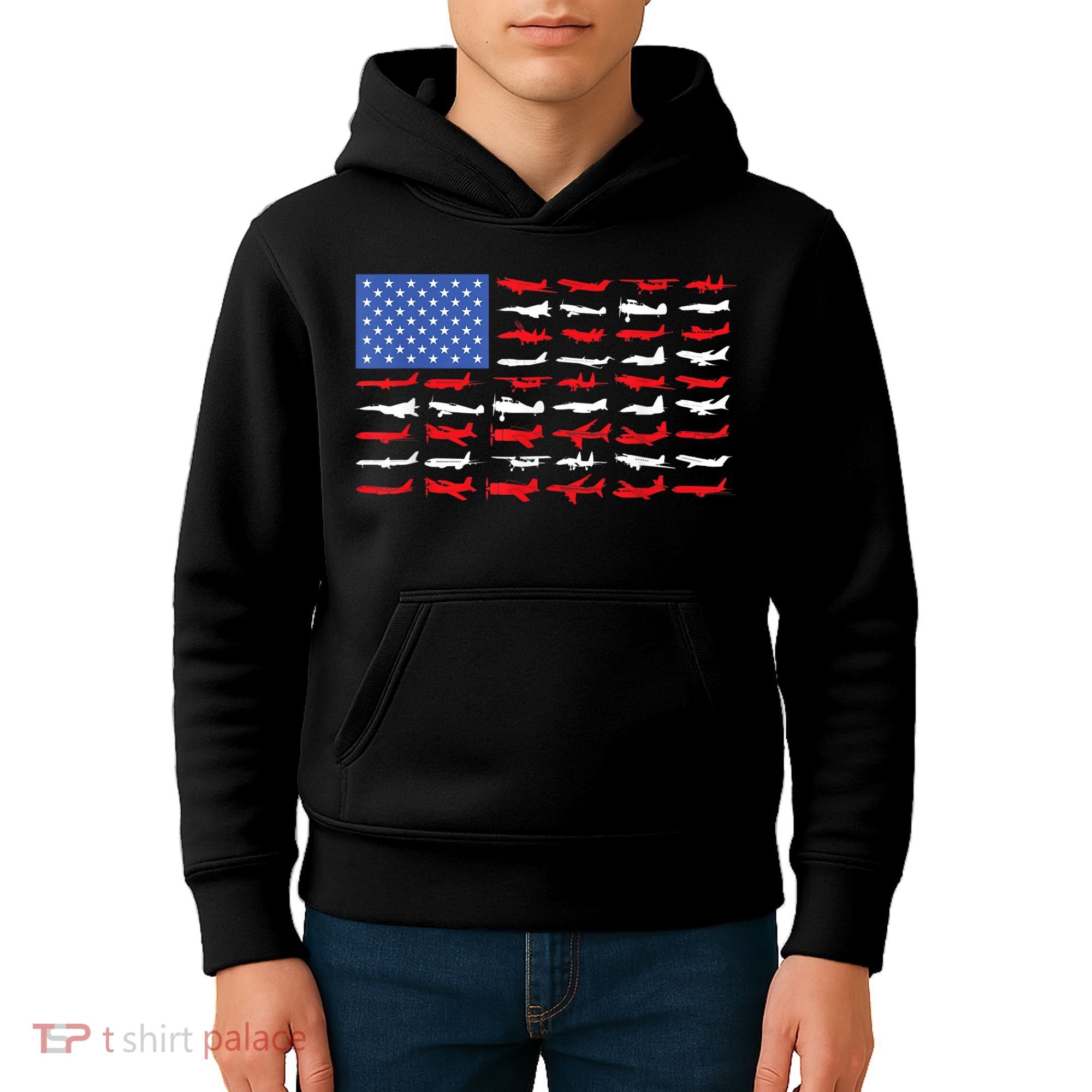 Pilot Airplane American Flag Plane Aviation Kids Hoodie