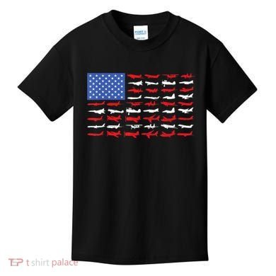 Pilot Airplane American Flag Plane Aviation Kids T-Shirt