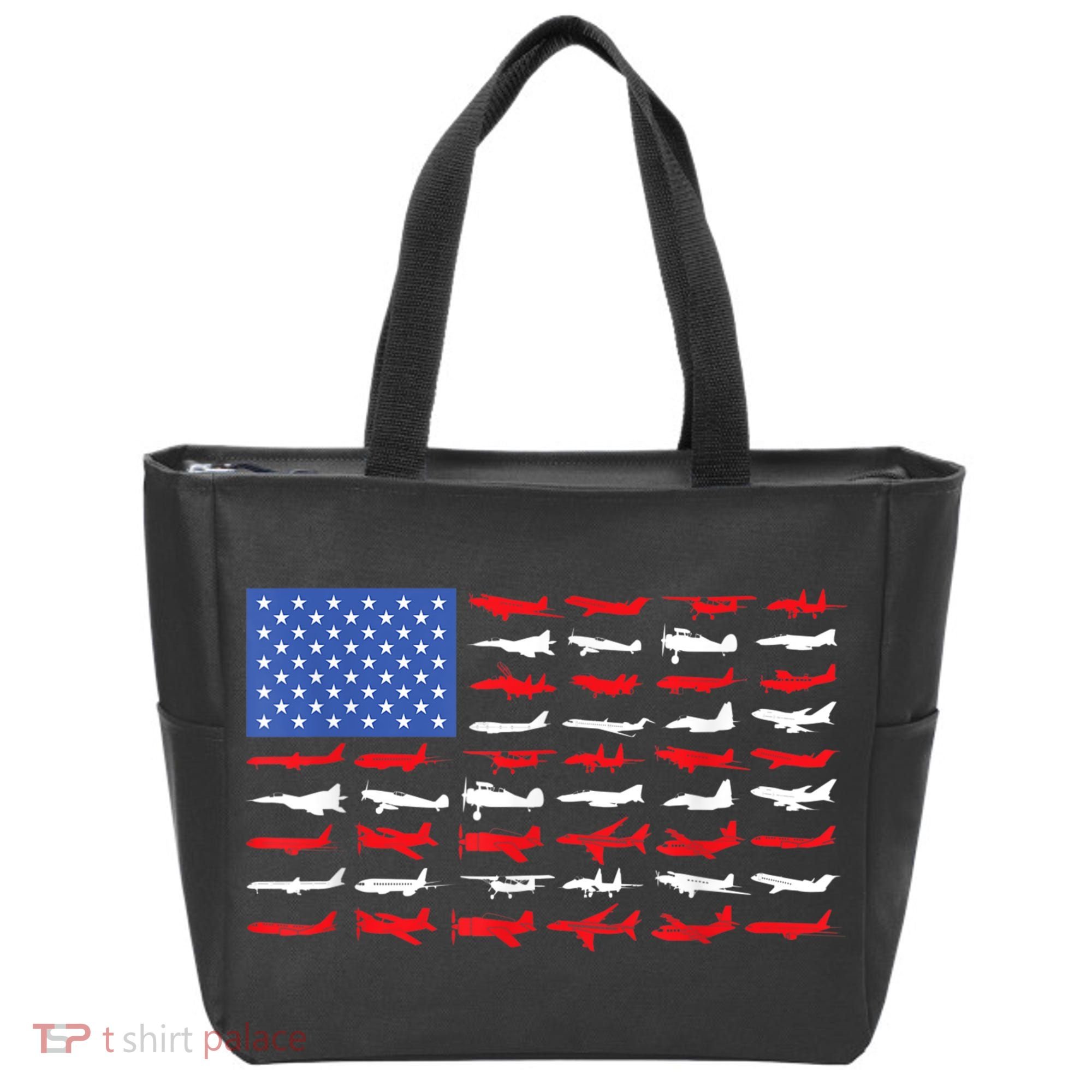 Pilot Airplane American Flag Plane Aviation Tote Bag