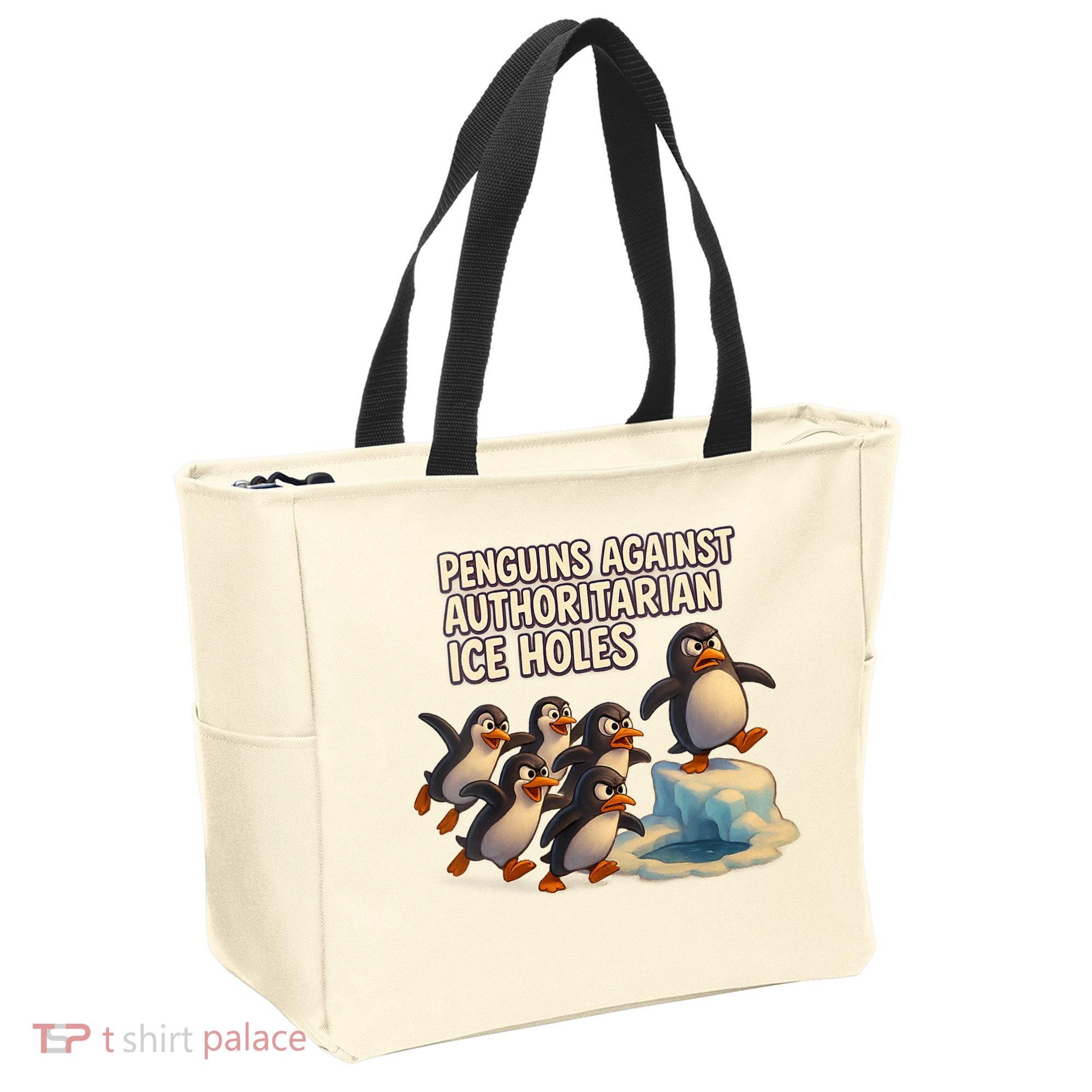 Penguins Against Authoritarian Ice Holes Sarcastic V-Neck  Tote Bag