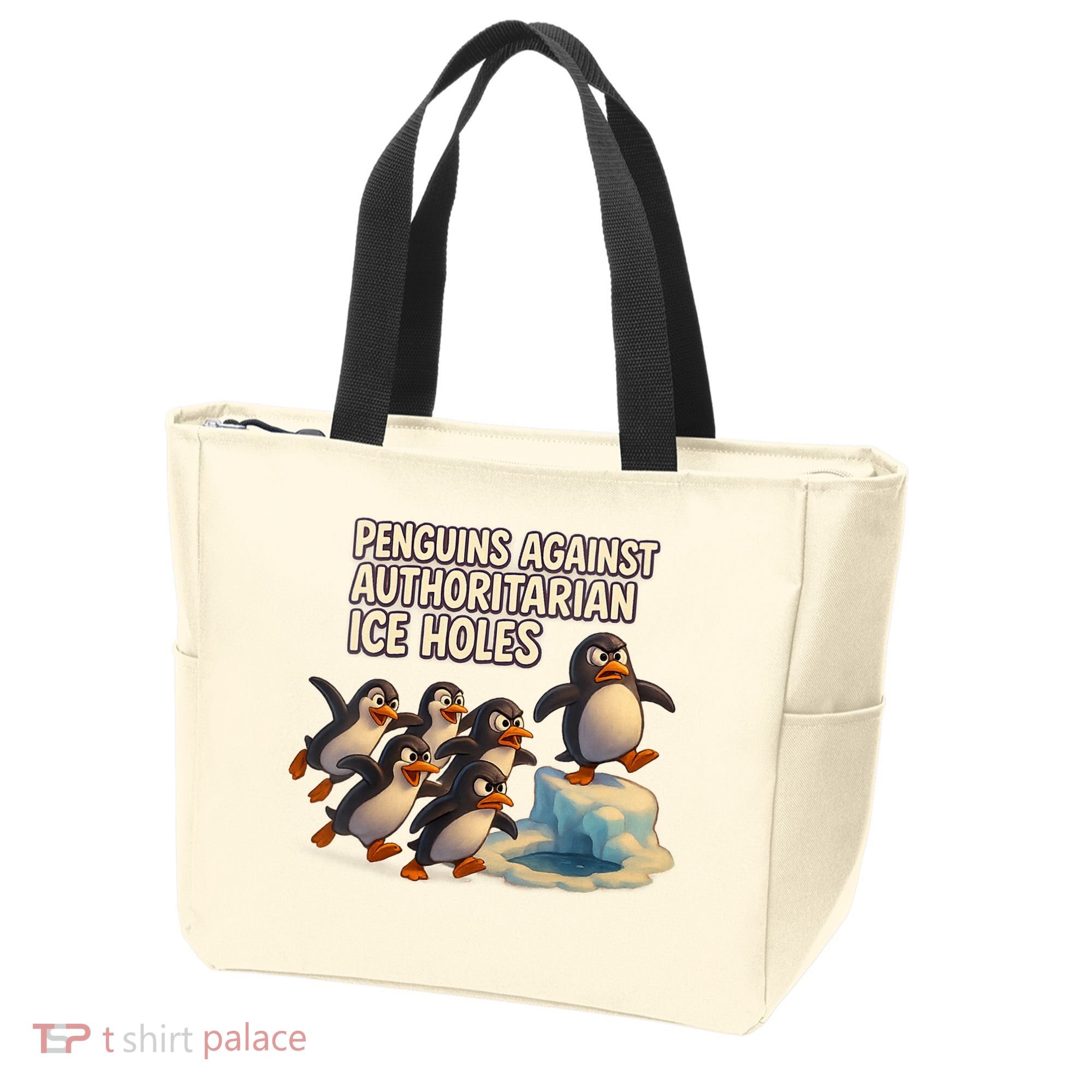Penguins Against Authoritarian Ice Holes Sarcastic V-Neck  Tote Bag