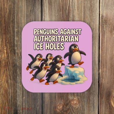 Penguins Against Authoritarian Ice Holes Sarcastic V-Neck  Coaster