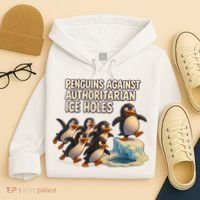 Penguins Against Authoritarian Ice Holes Sarcastic V-Neck  Hoodie thumb 4