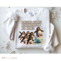 Penguins Against Authoritarian Ice Holes Sarcastic V-Neck  Sweatshirt thumb 2
