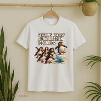 Penguins Against Authoritarian Ice Holes Sarcastic V-Neck  T-Shirt thumb 2