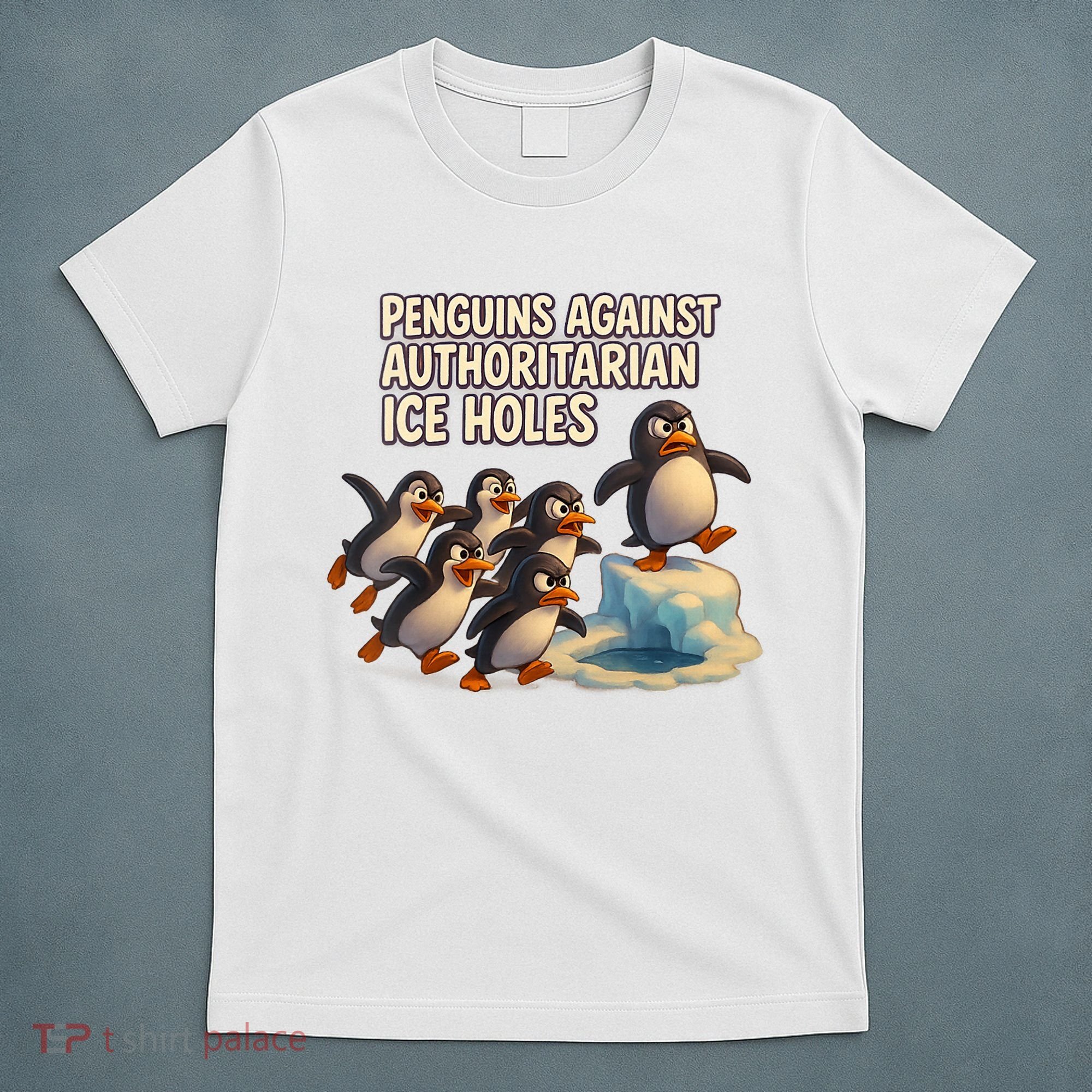 Penguins Against Authoritarian Ice Holes Sarcastic V-Neck  T-Shirt