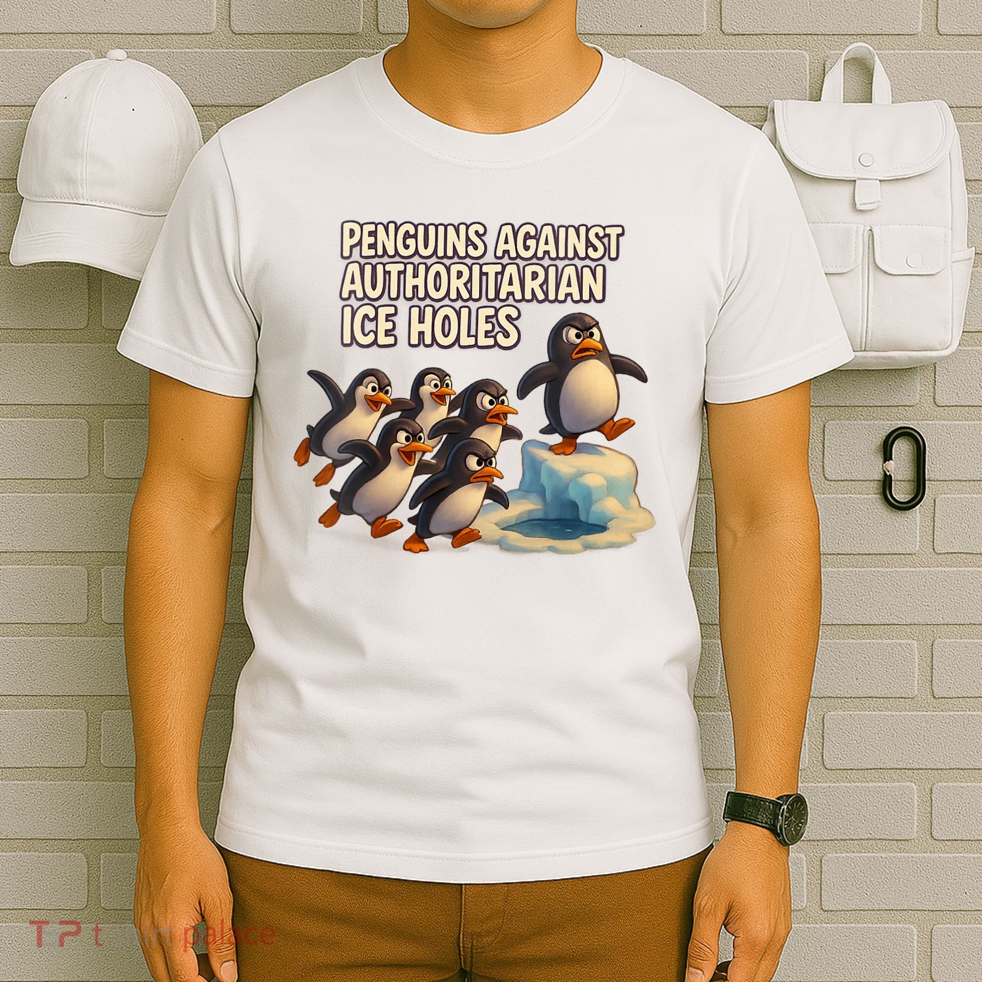 Penguins Against Authoritarian Ice Holes Sarcastic V-Neck  T-Shirt