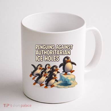Penguins Against Authoritarian Ice Holes Sarcastic V-Neck  Coffee Mug back