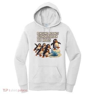 Penguins Against Authoritarian Ice Holes Sarcastic V-Neck  Women's Hoodie