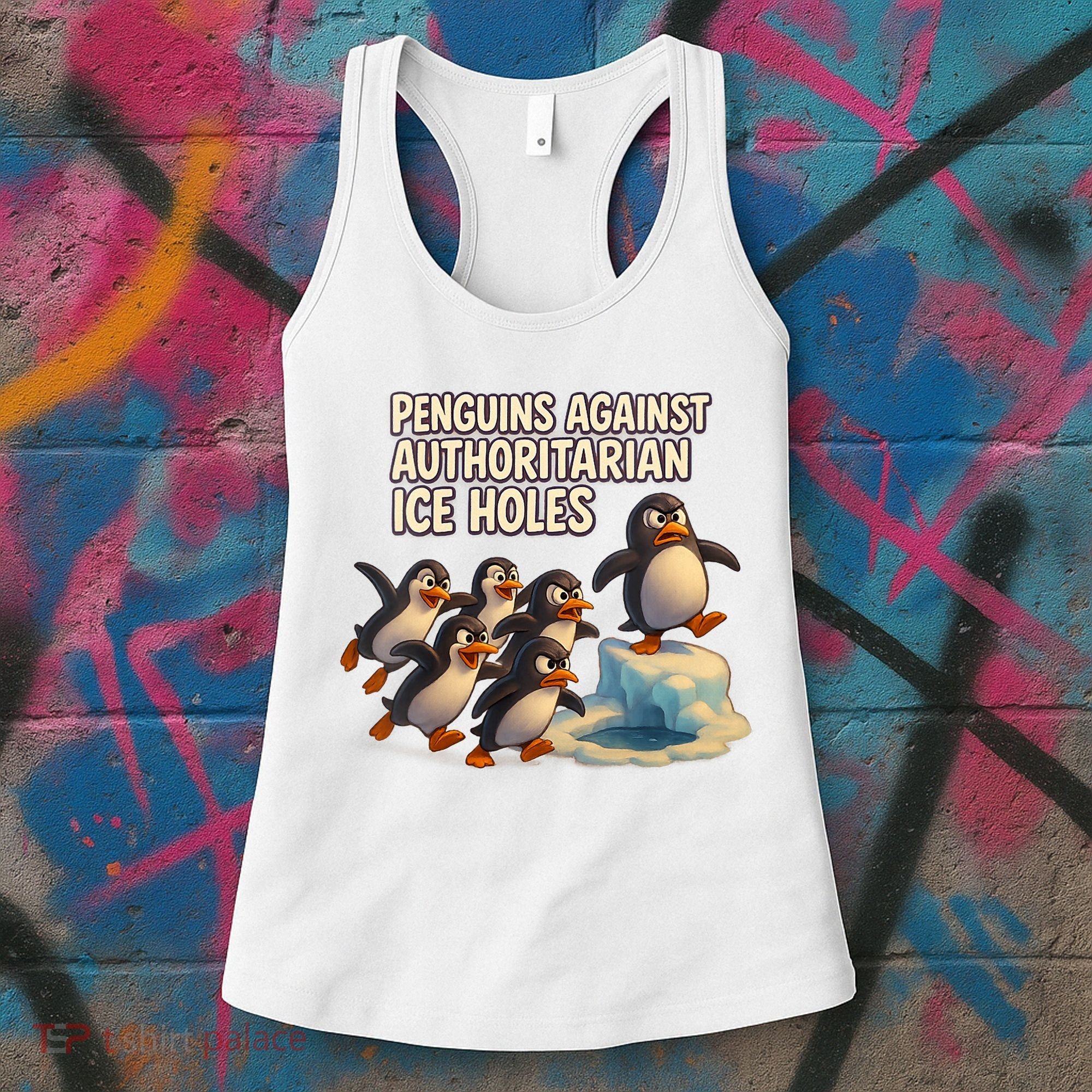 Penguins Against Authoritarian Ice Holes Sarcastic V-Neck  Women's Tank Top