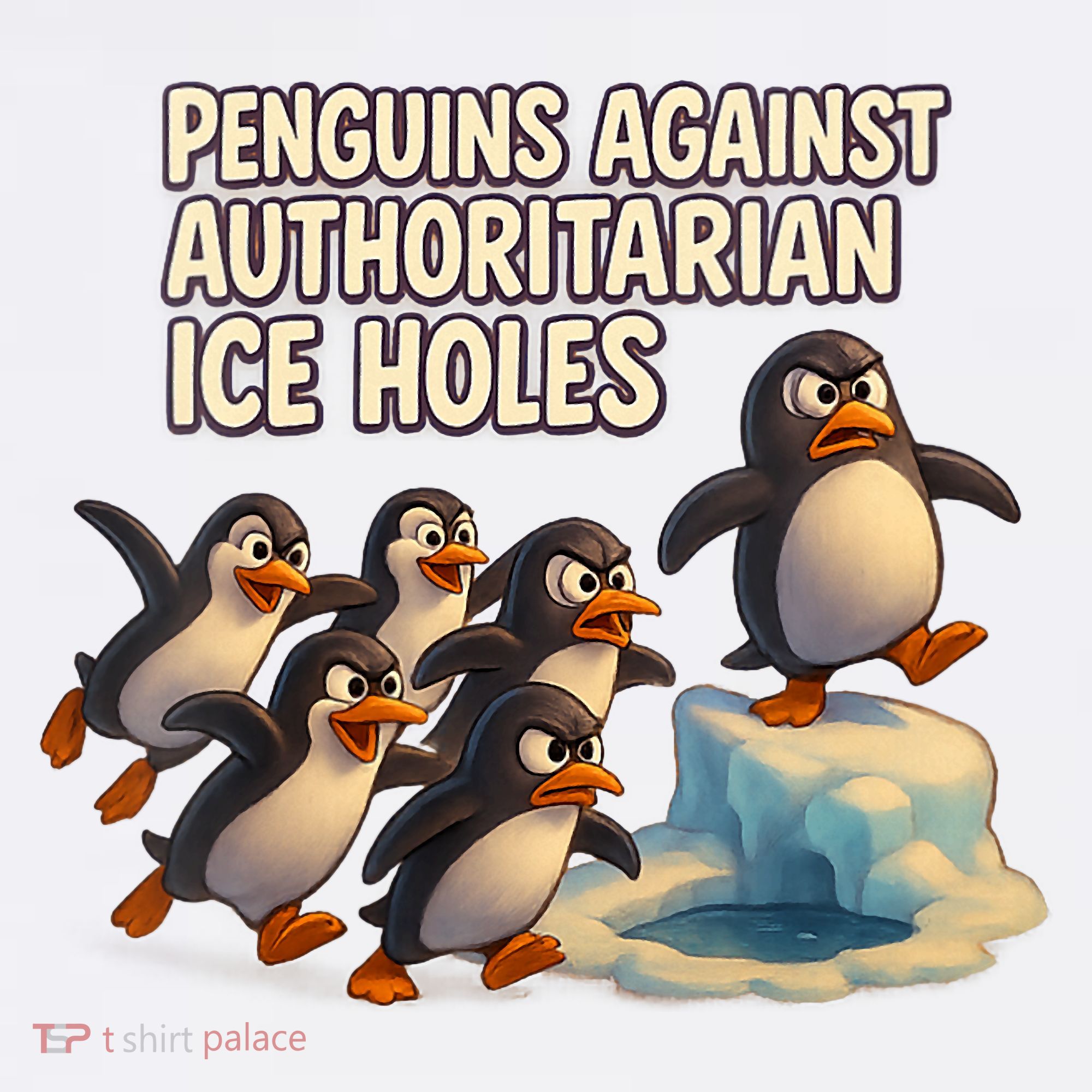 Penguins Against Authoritarian Ice Holes Sarcastic V-Neck  Women's Tank Top